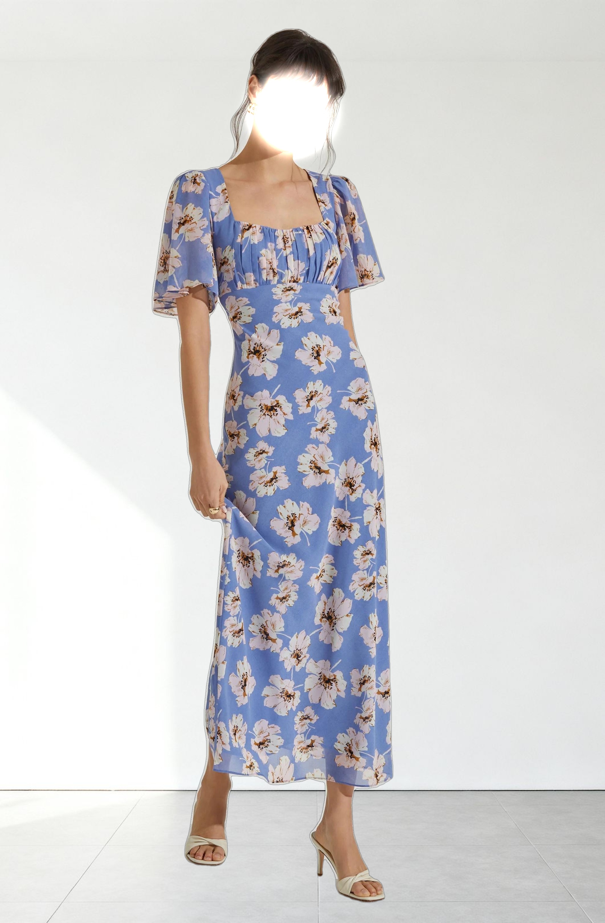 Tie Back Flutter Sleeve Midi Dress