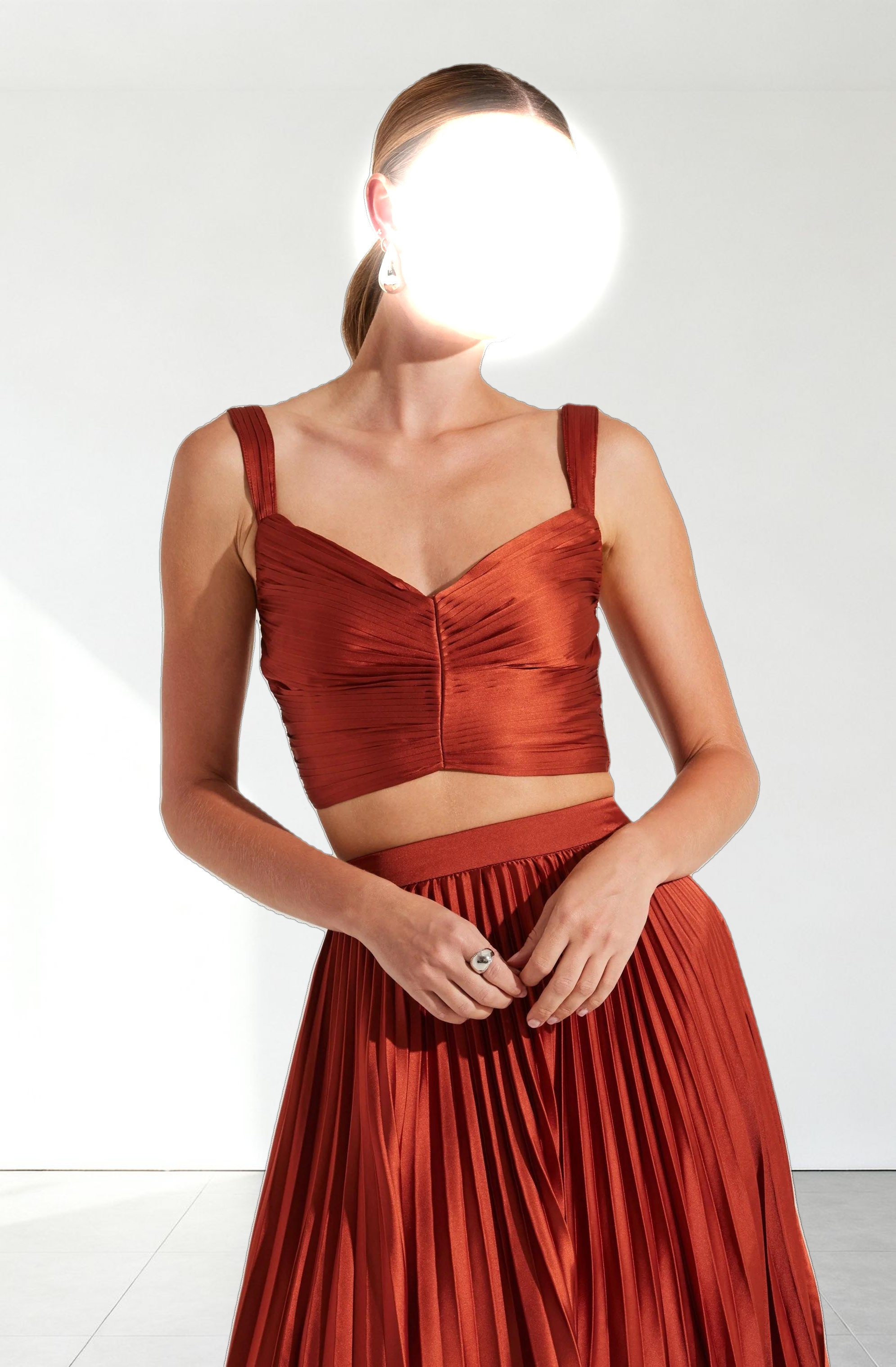 Satin Pleated Crop Top