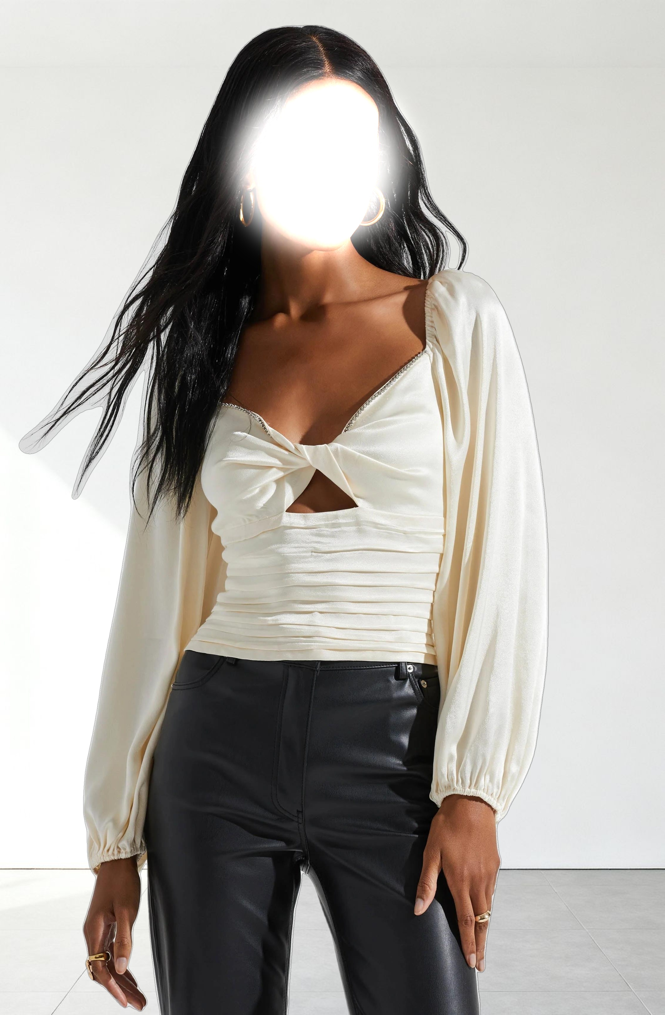 Yamuna Rhinestone Trim Long Sleeve Top