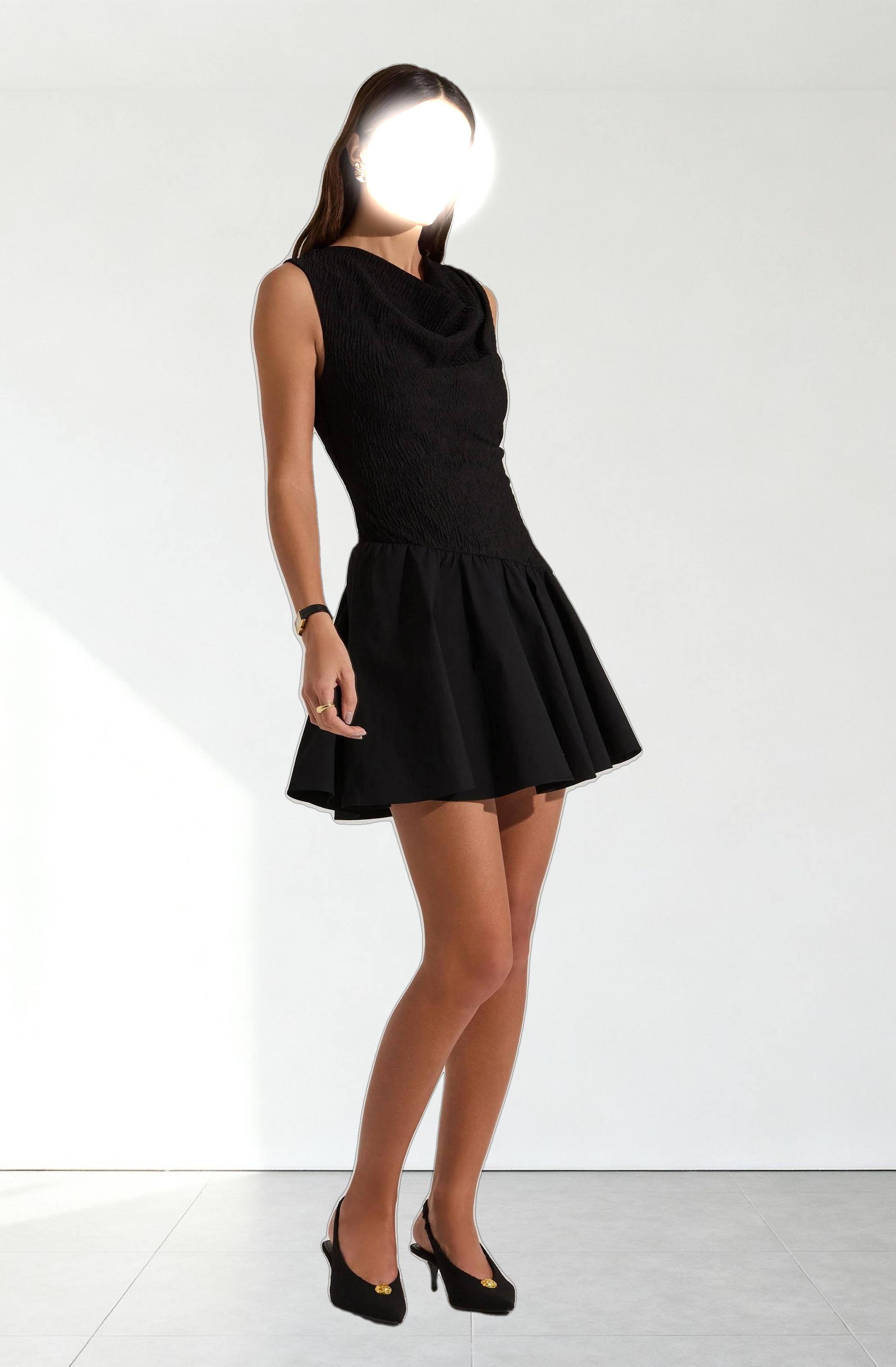 Cowl Neck Mixed Media Mini Dress