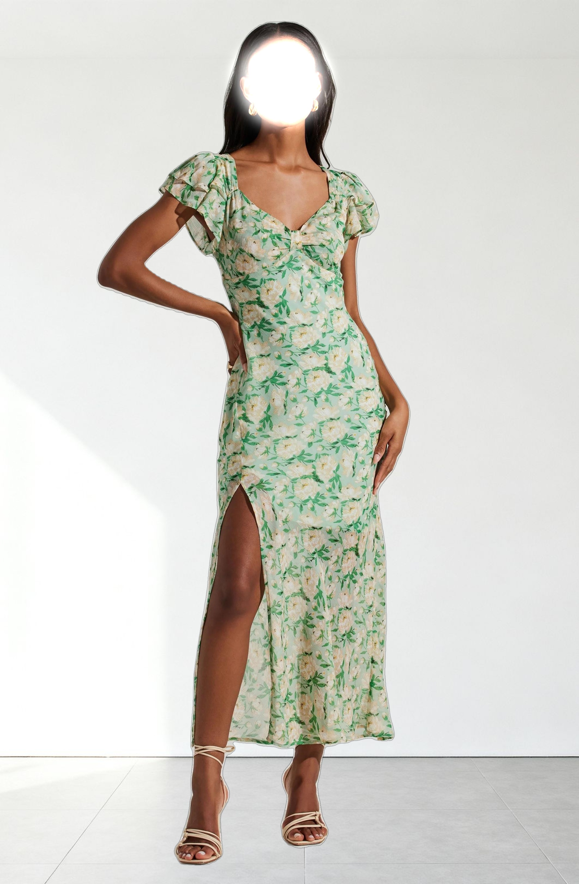 Maisy Floral Flutter Sleeve Midi Dress