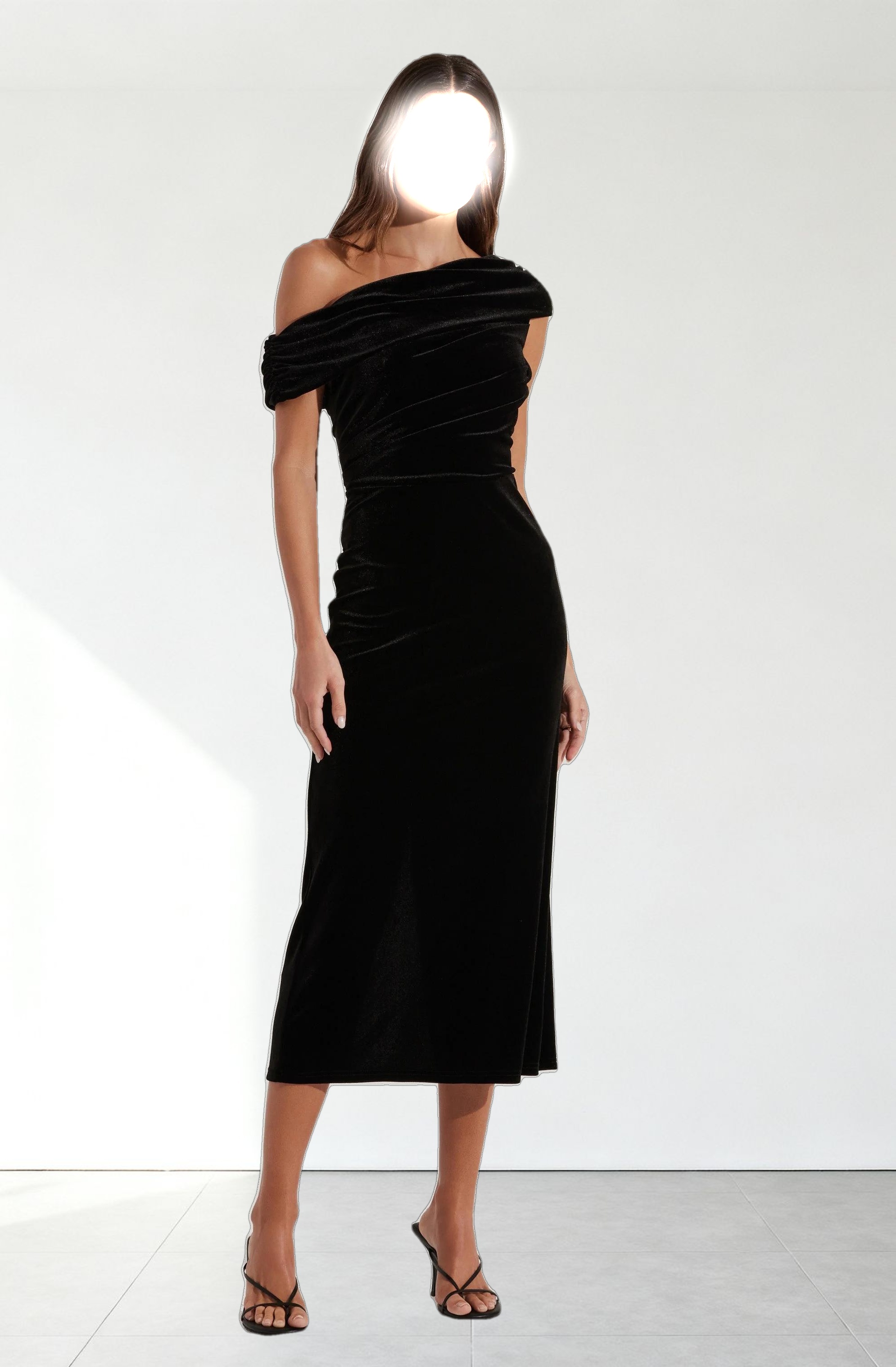 Velvet Off Shoulder Midi Dress