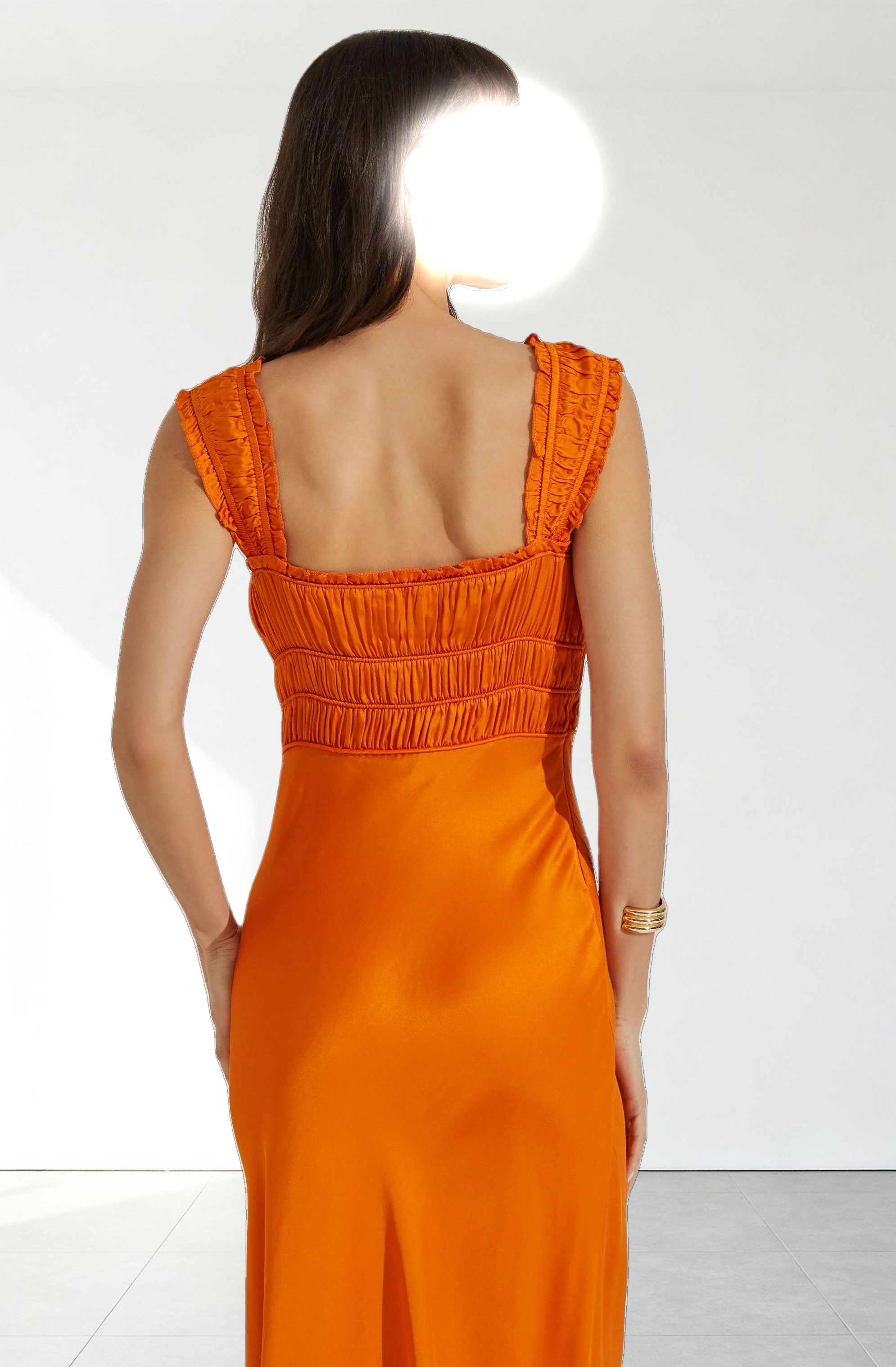 Enola Satin Smocked Midi Dress