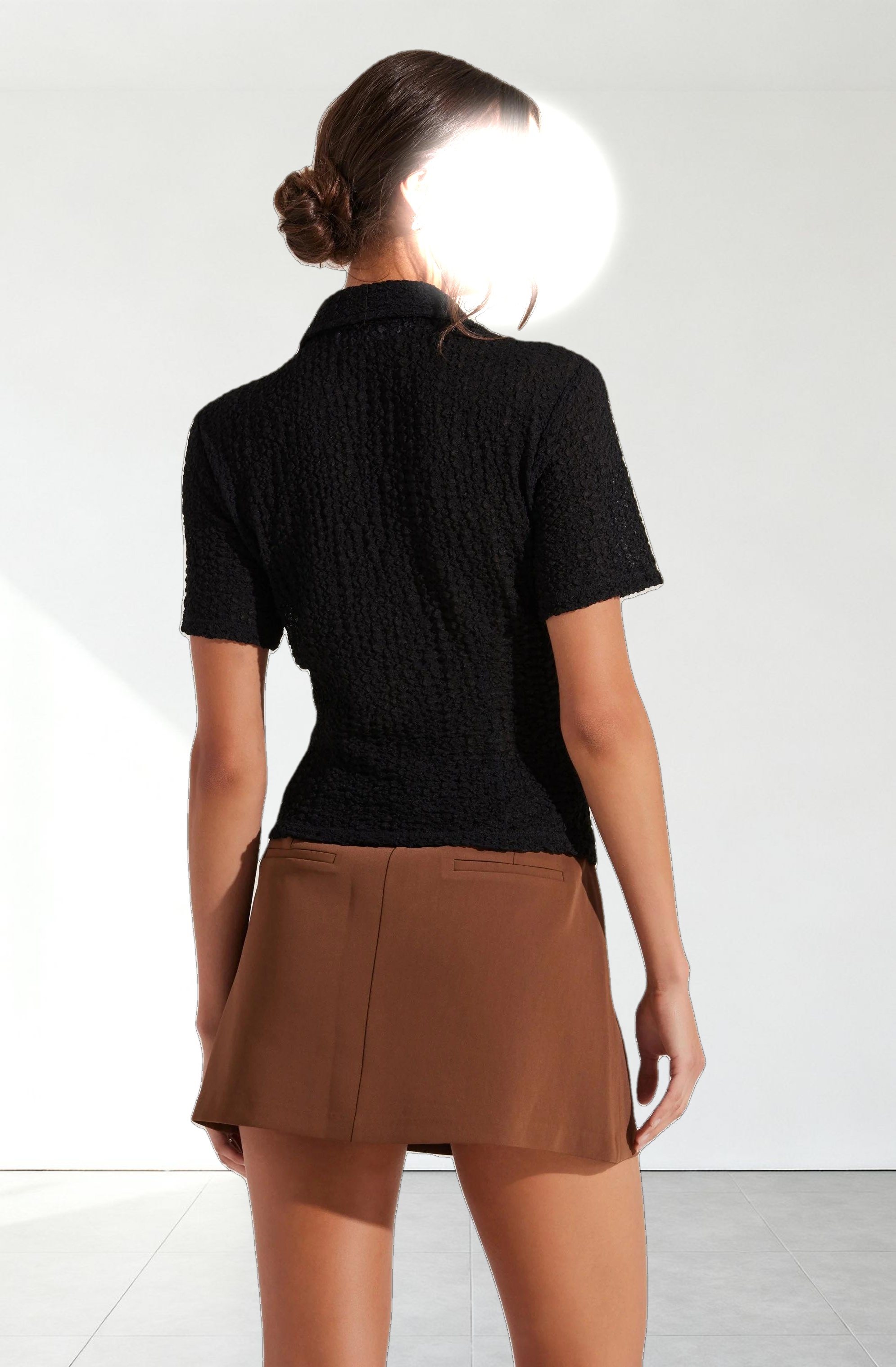 Textured Collared Hook-Closure Top