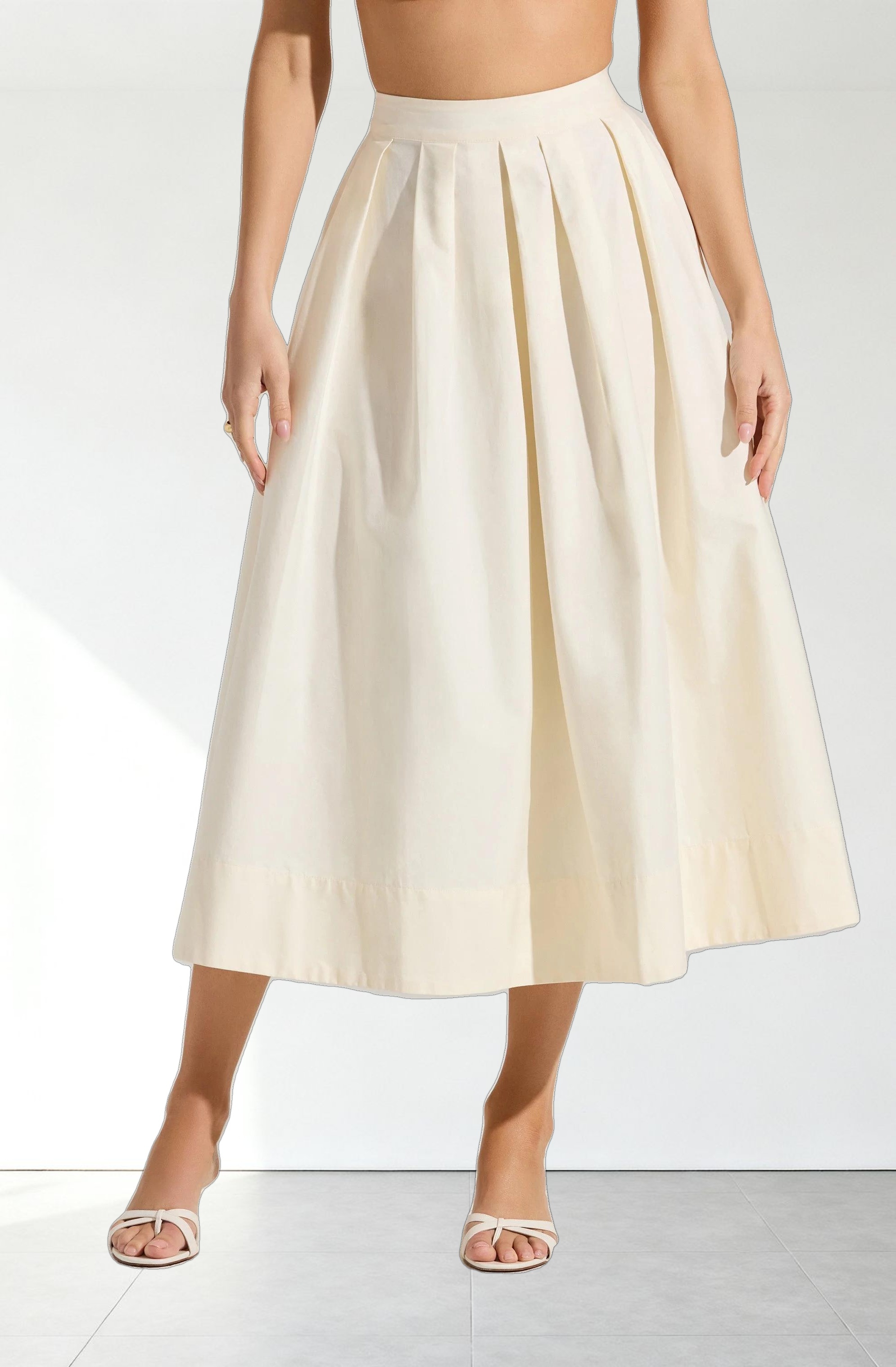 Full Flared Poplin Midi Skirt