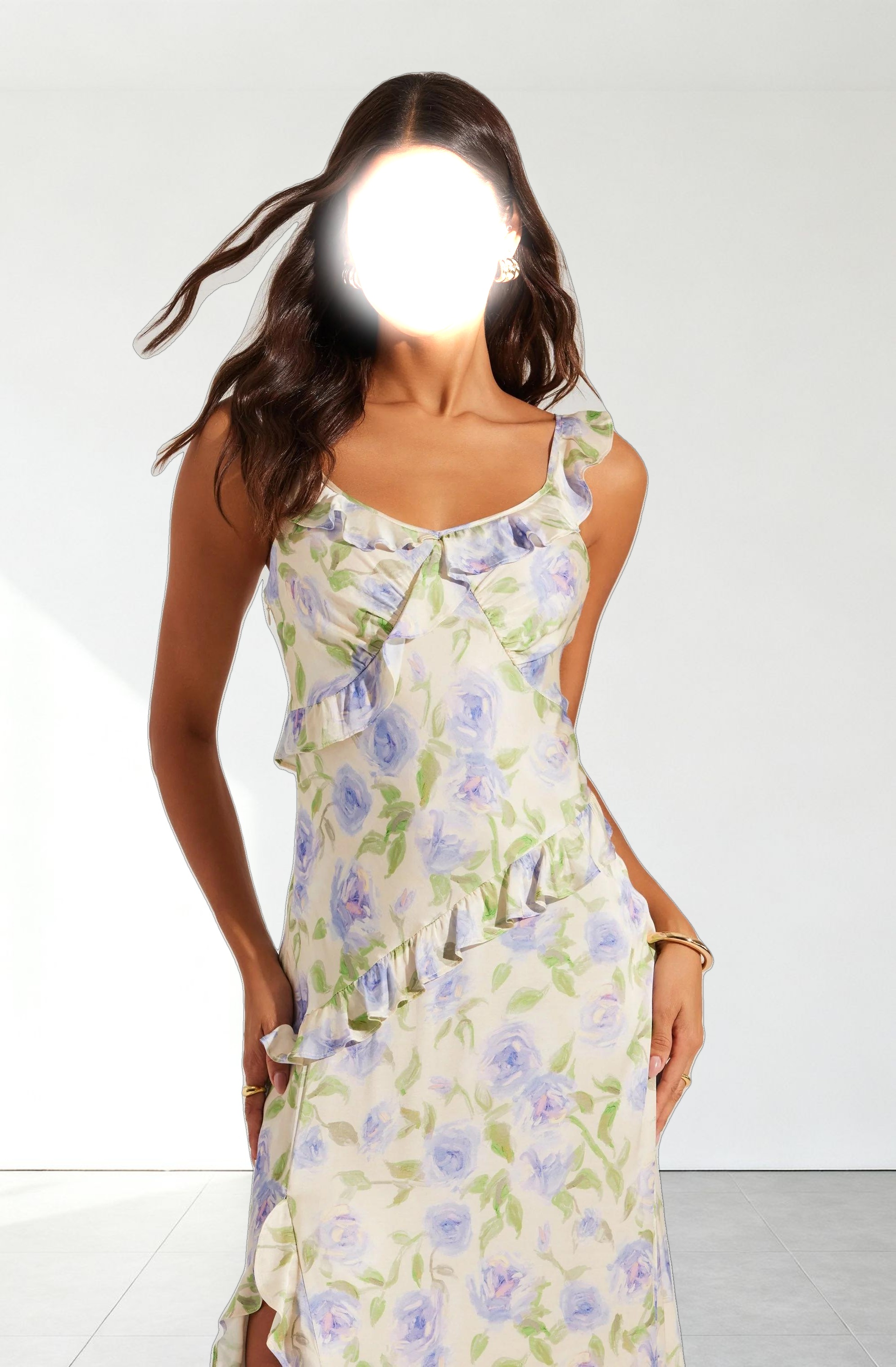 Rosalina Satin Ruffle Midi Dress