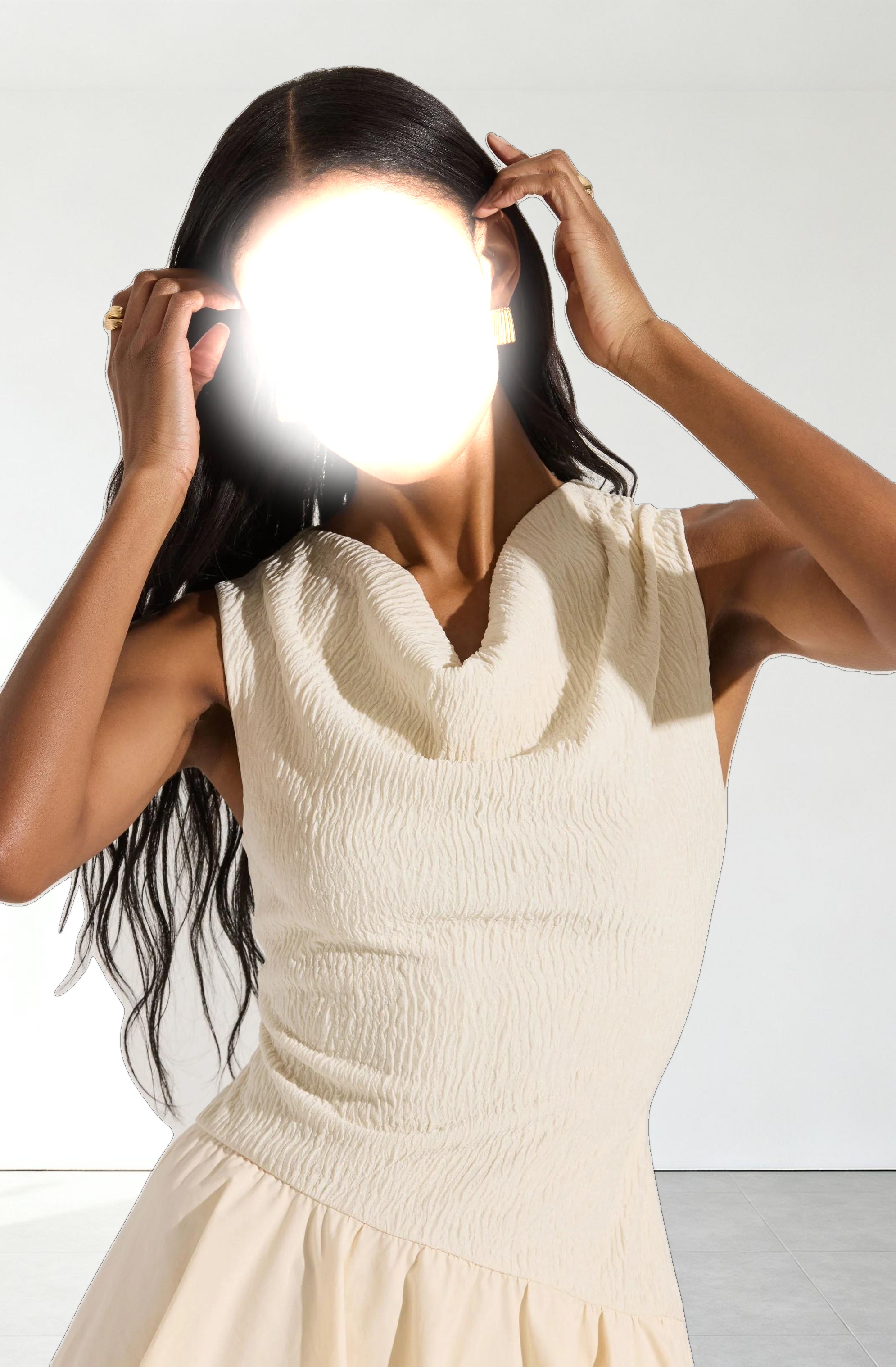 Cowl Neck Mixed Media Mini Dress