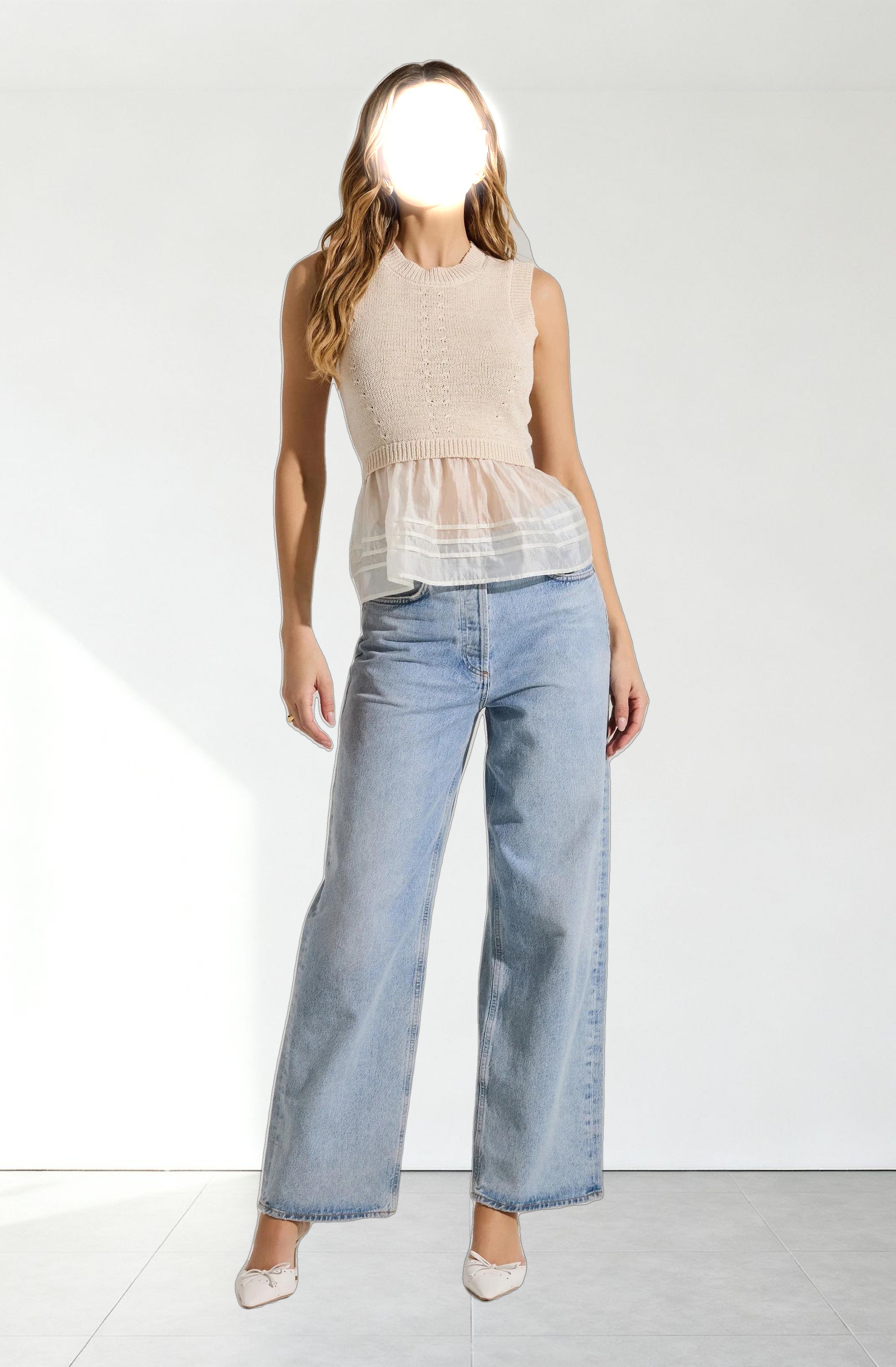 Sheer Peplum Sweater Vest