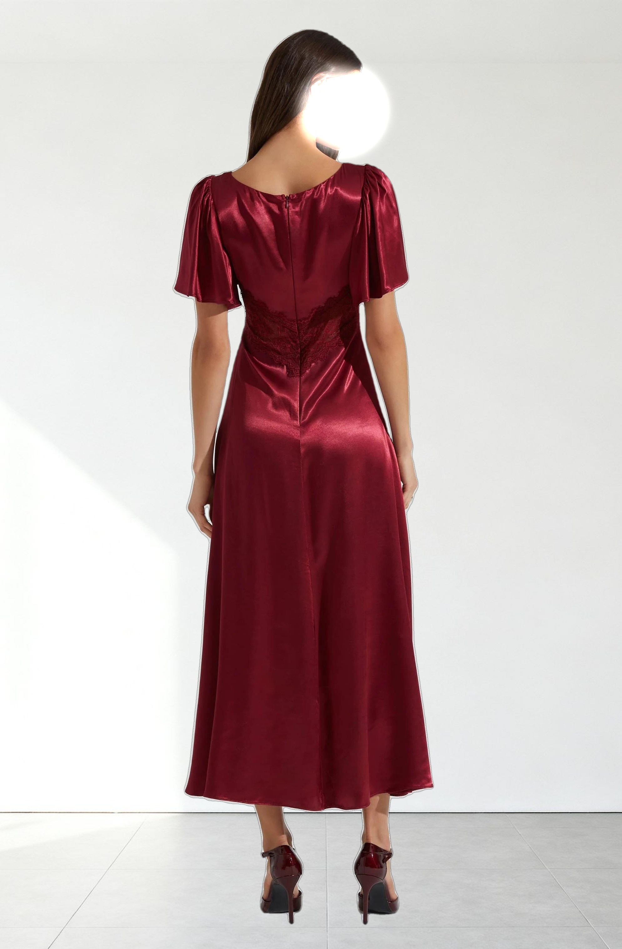 Aurelia Satin V-Neck Midi Dress