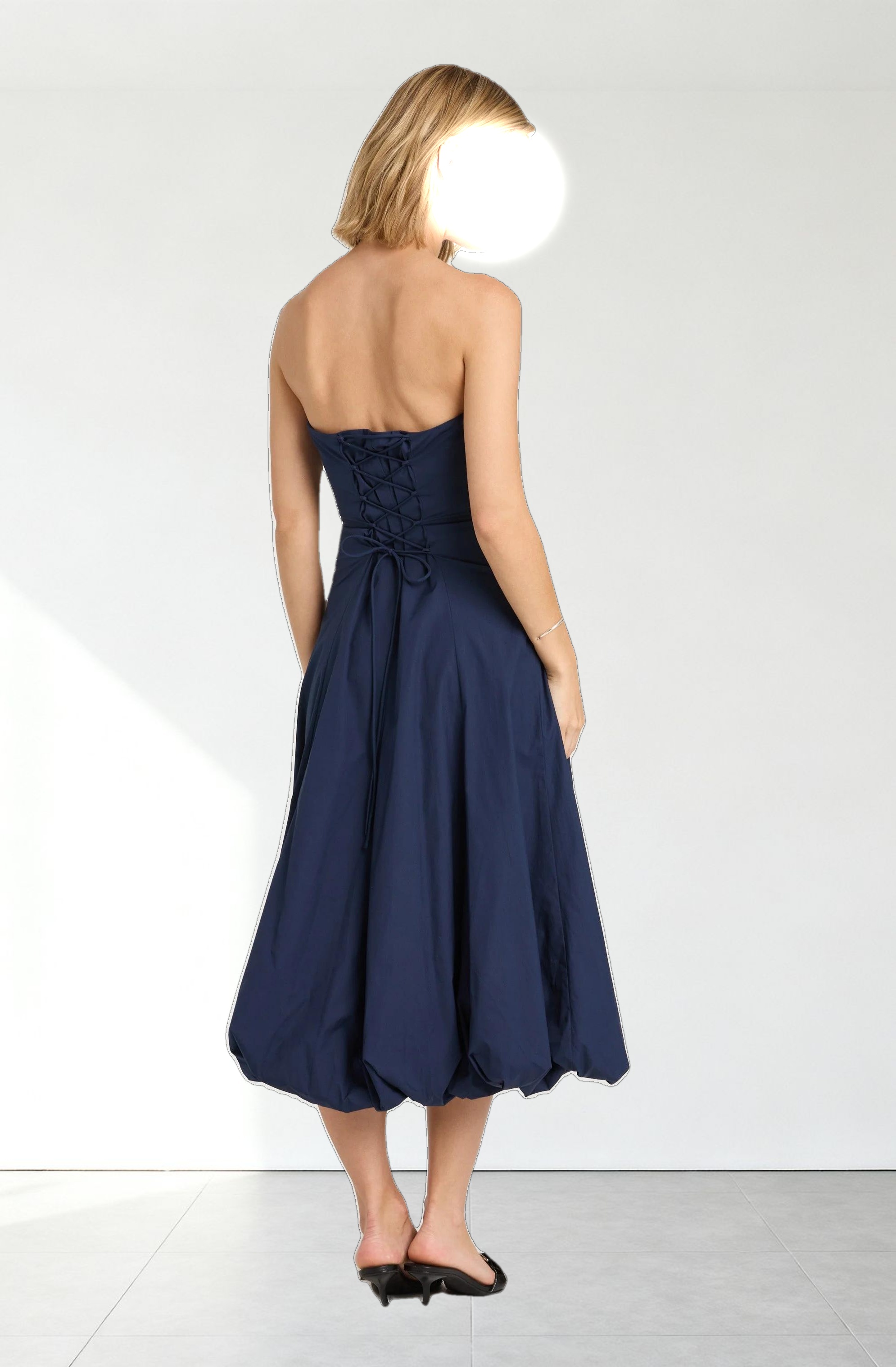 Lace Up Strapless Bubble Dress