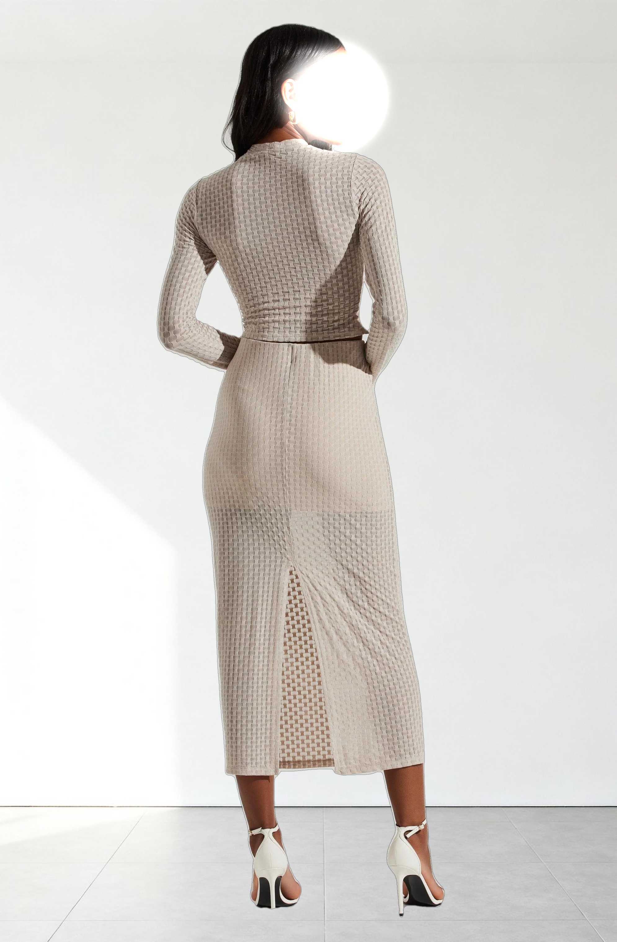 Indah Semi Sheer Mock Neck Long Sleeve Top