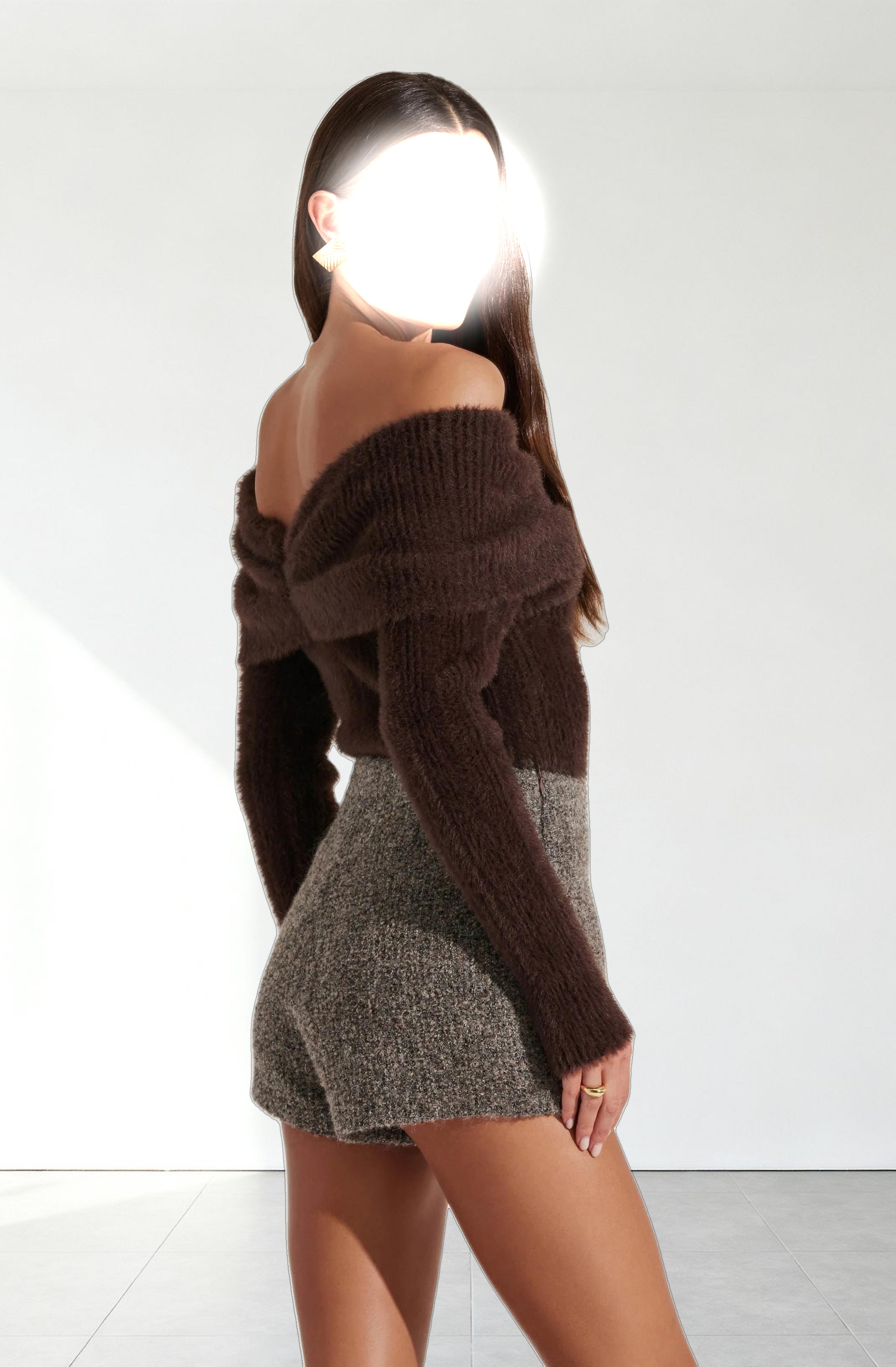 Fuzzy Knit Off Shoulder Sweater