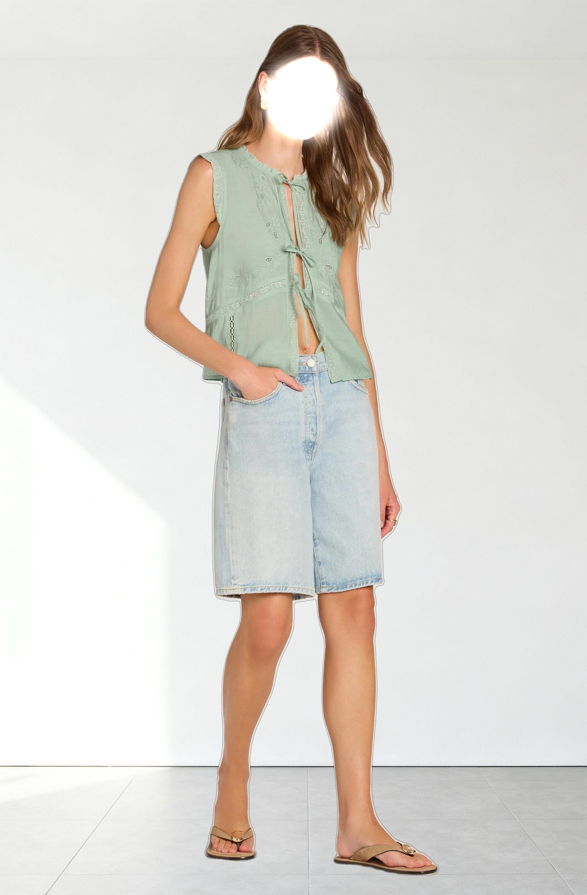 Lace Trim Tie-Front Top