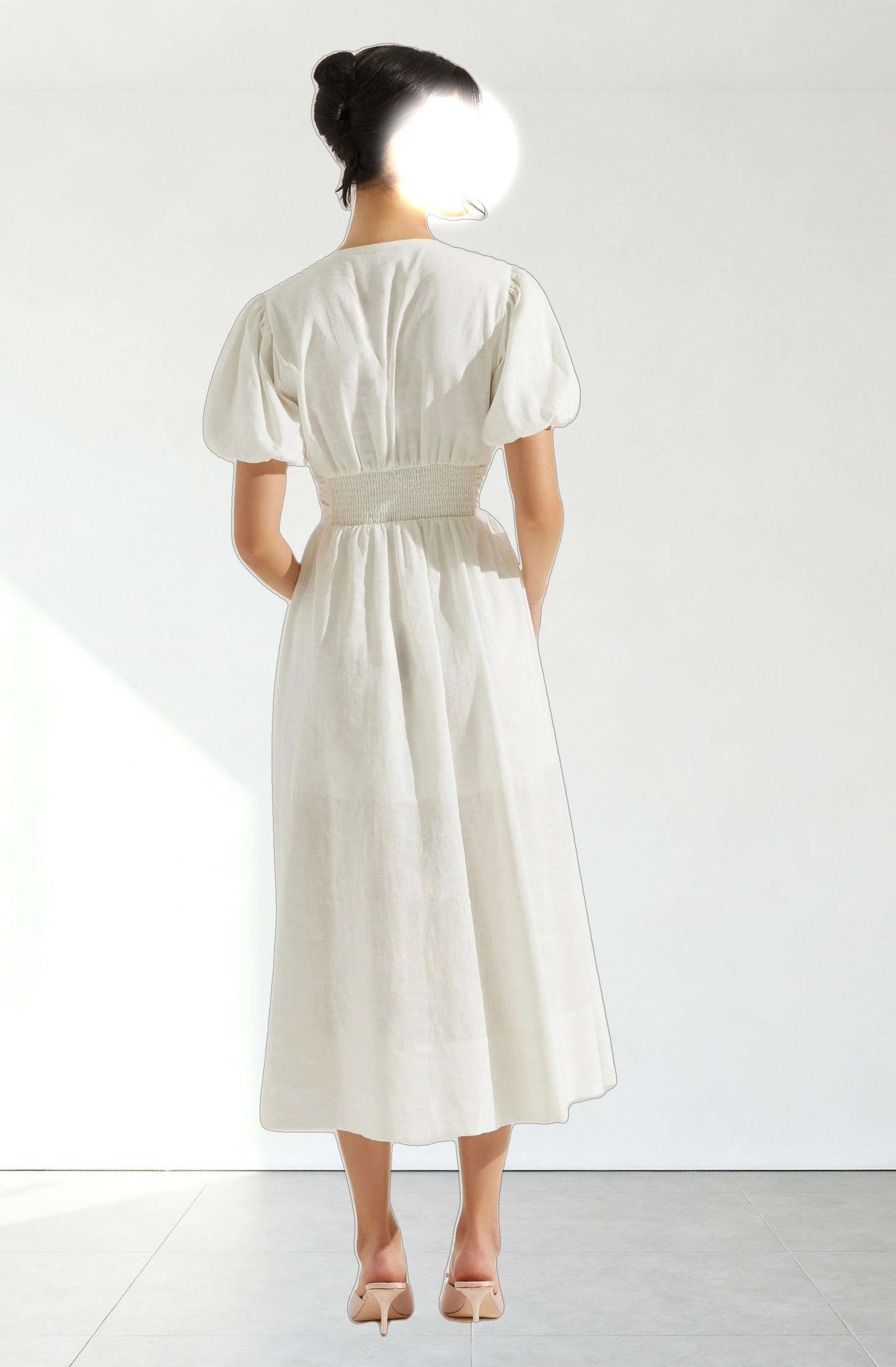 Citrine Linen Bow Front Midi Dress