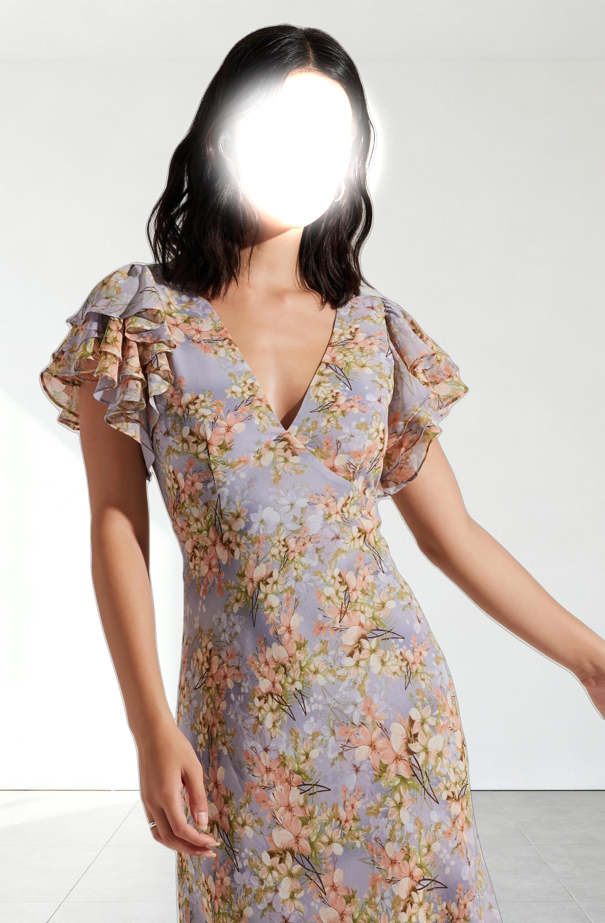 Celestine Floral Flutter Sleeve Midi Dress