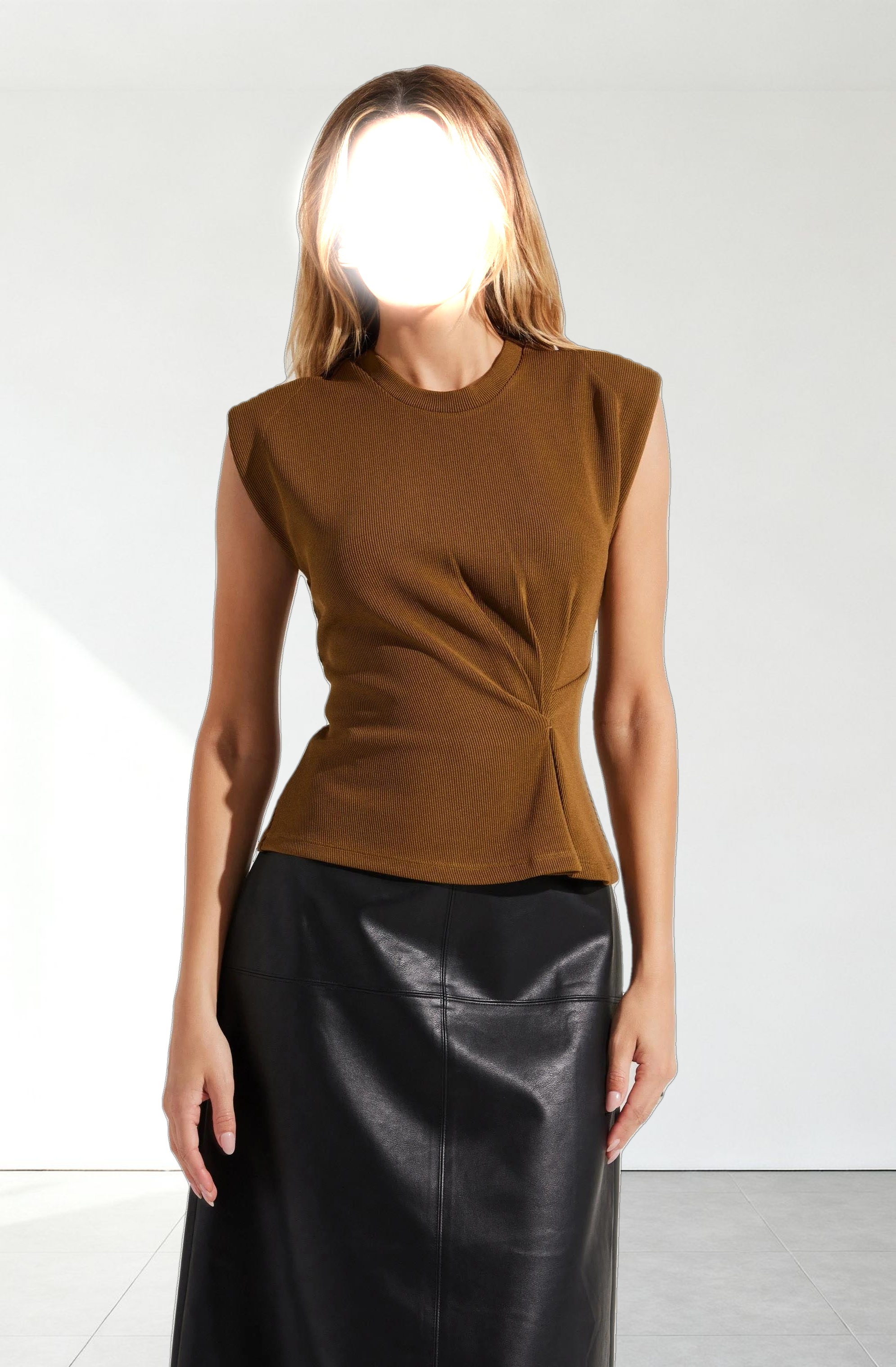 Cinched Waist Ribbed Knit Top