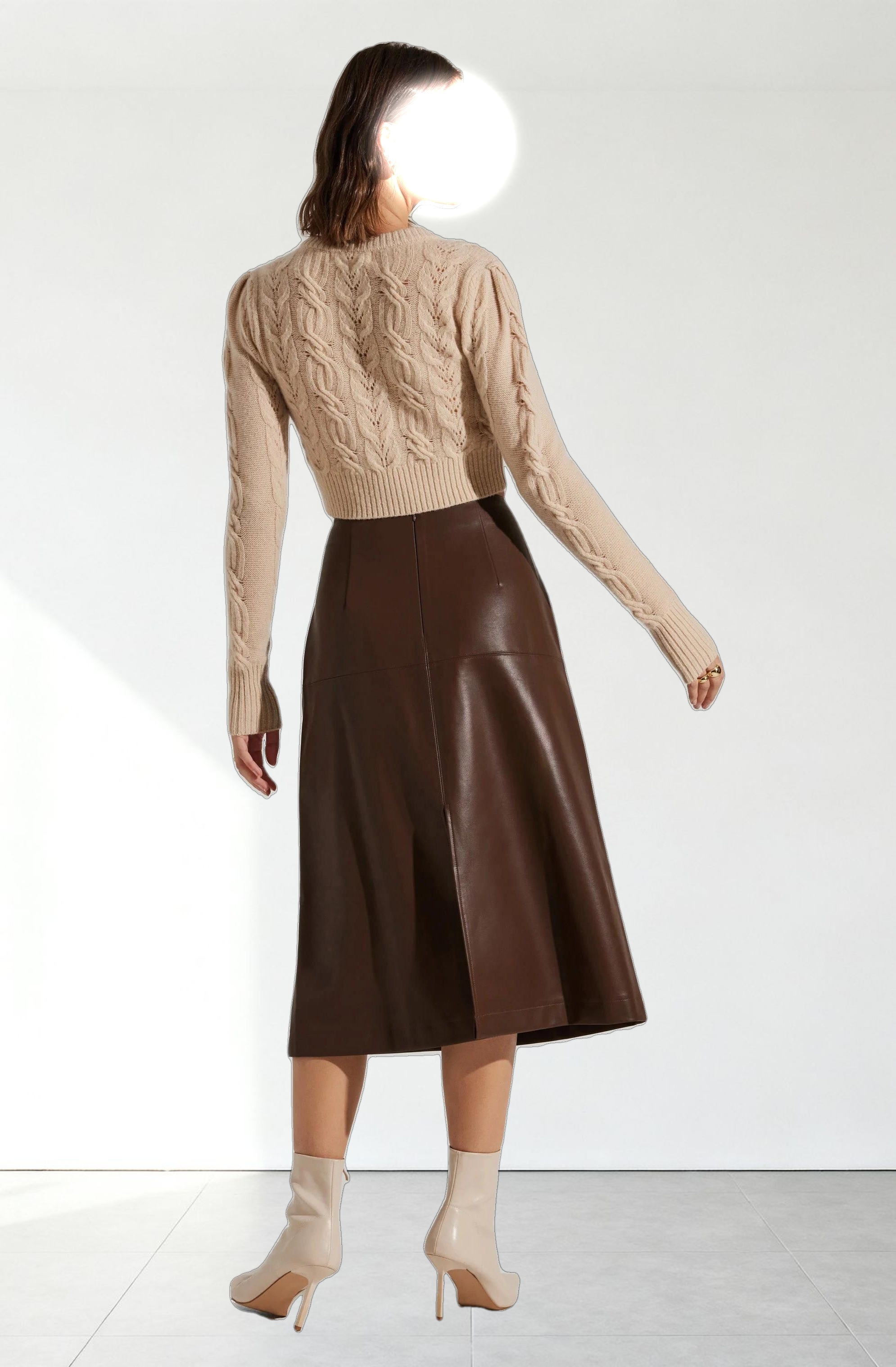 Yuria Faux Leather Midi Skirt