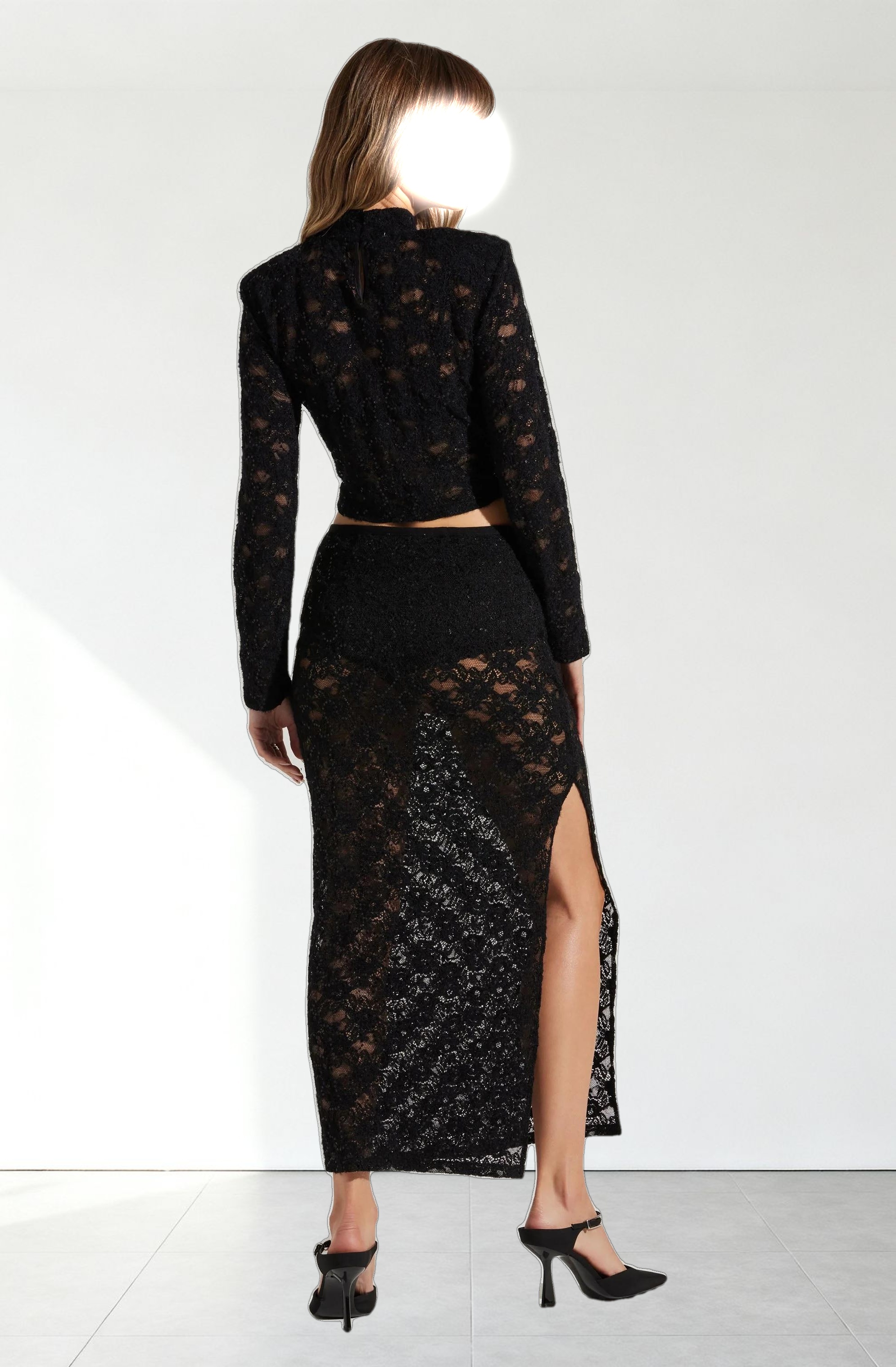 Roux Sequin Lace Crop Top