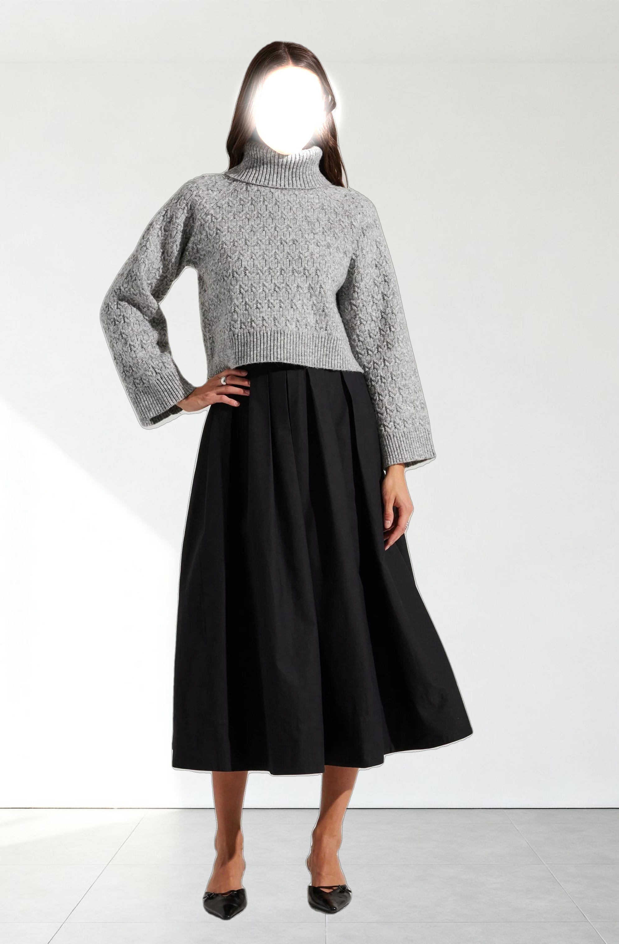 Full Flared Poplin Midi Skirt