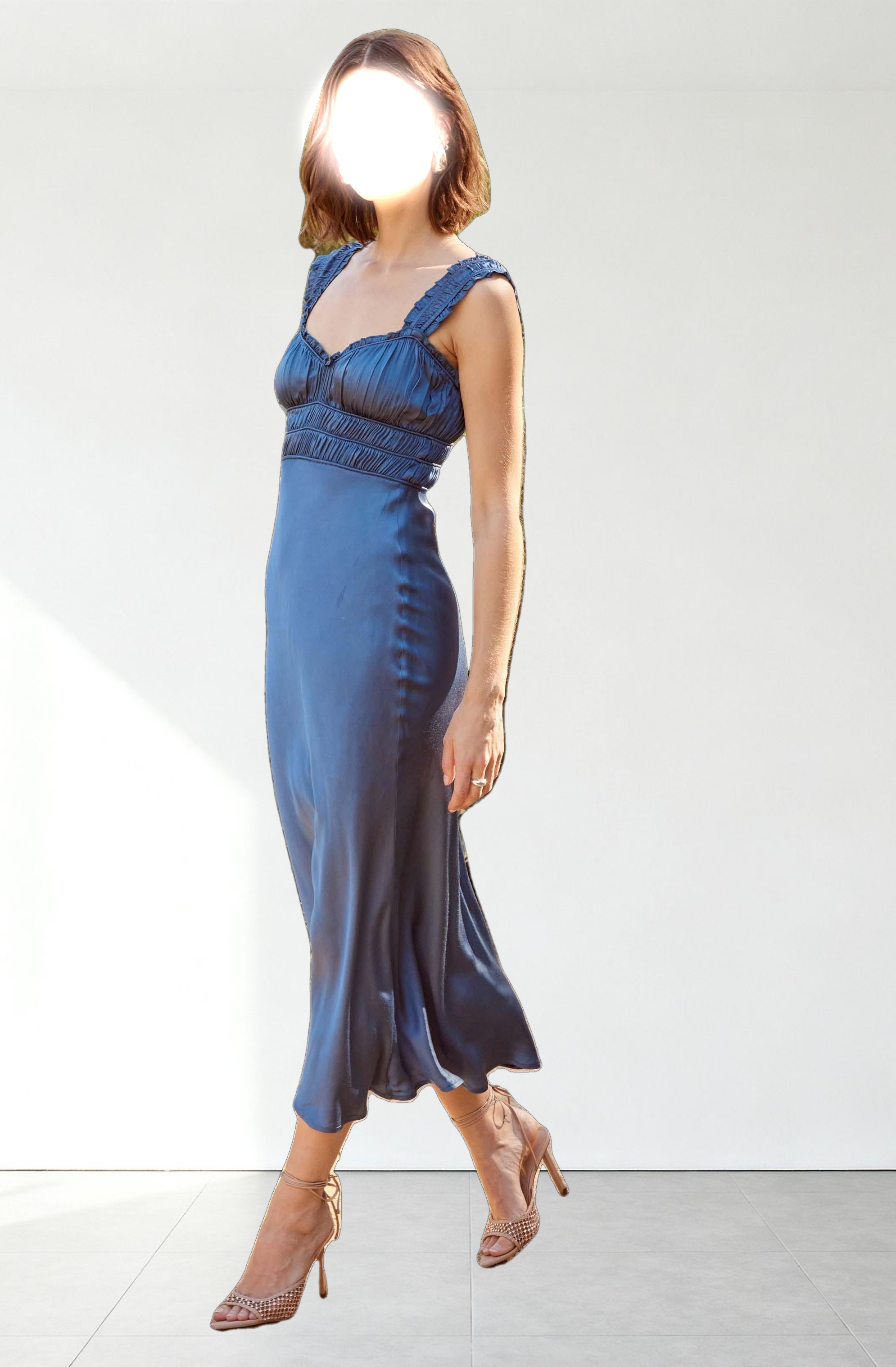 Enola Satin Smocked Midi Dress