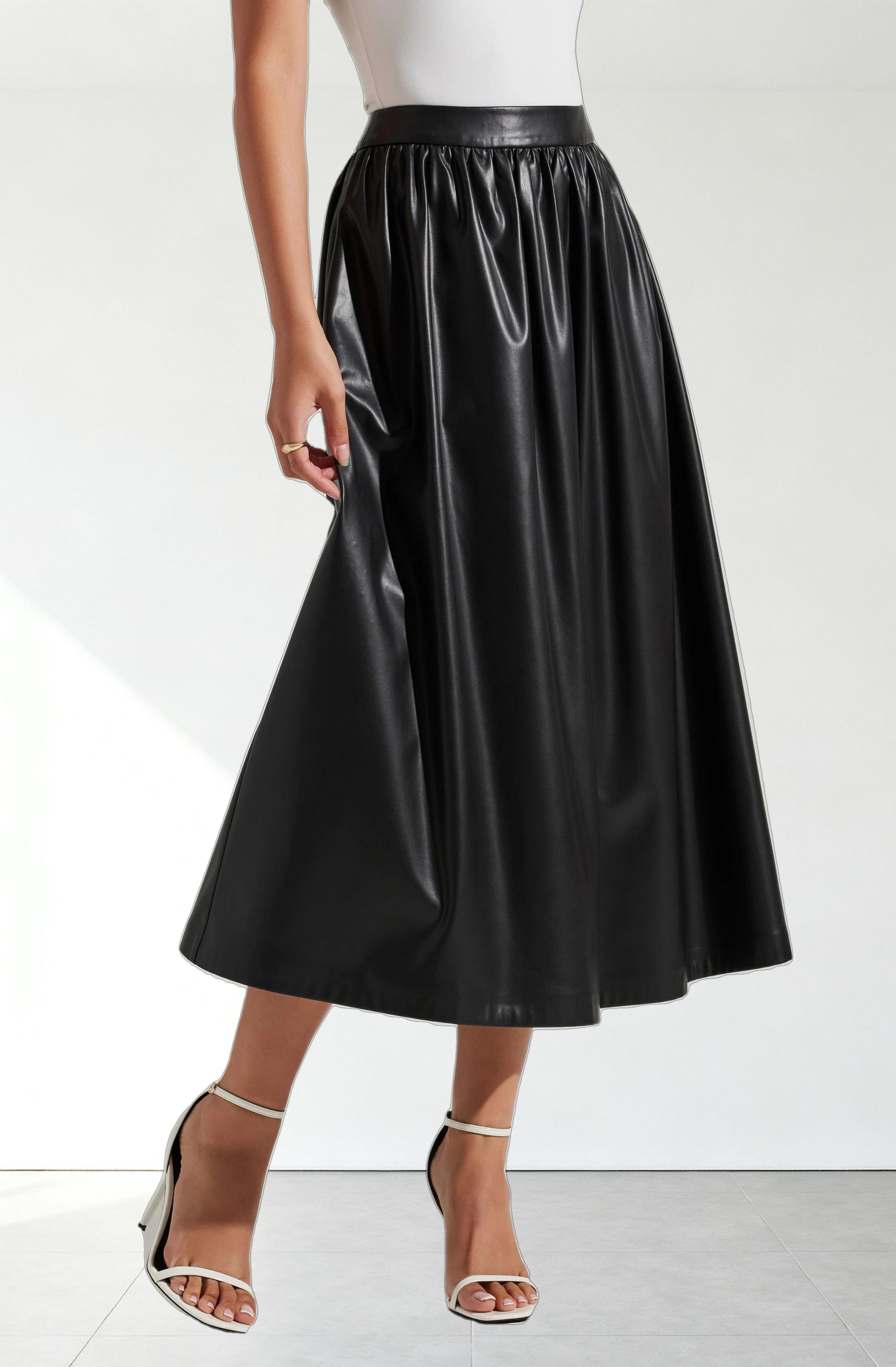 Diandra Faux Leather Midi Skirt