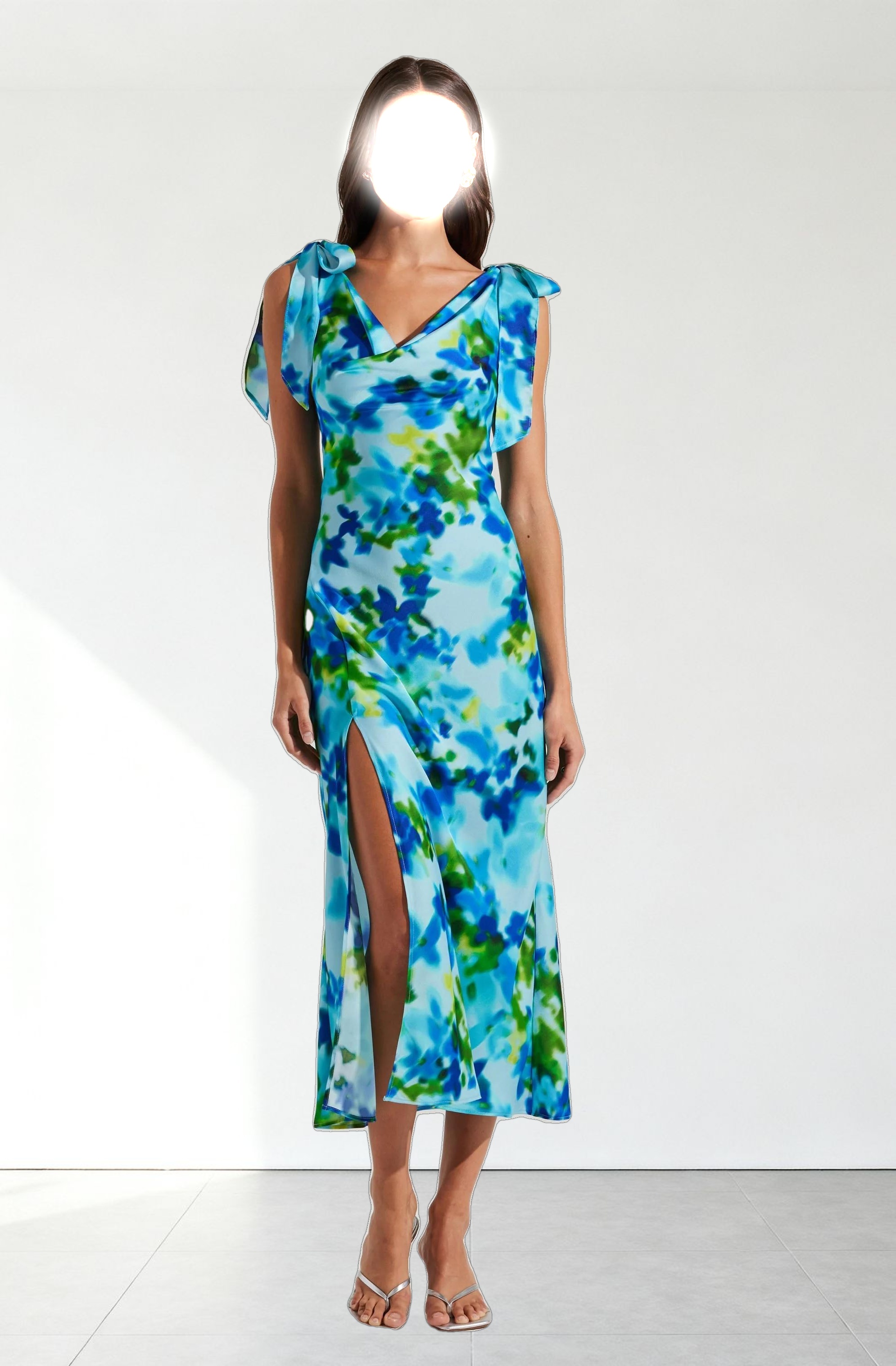 Allexina Satin Cowl Neck Midi Dress