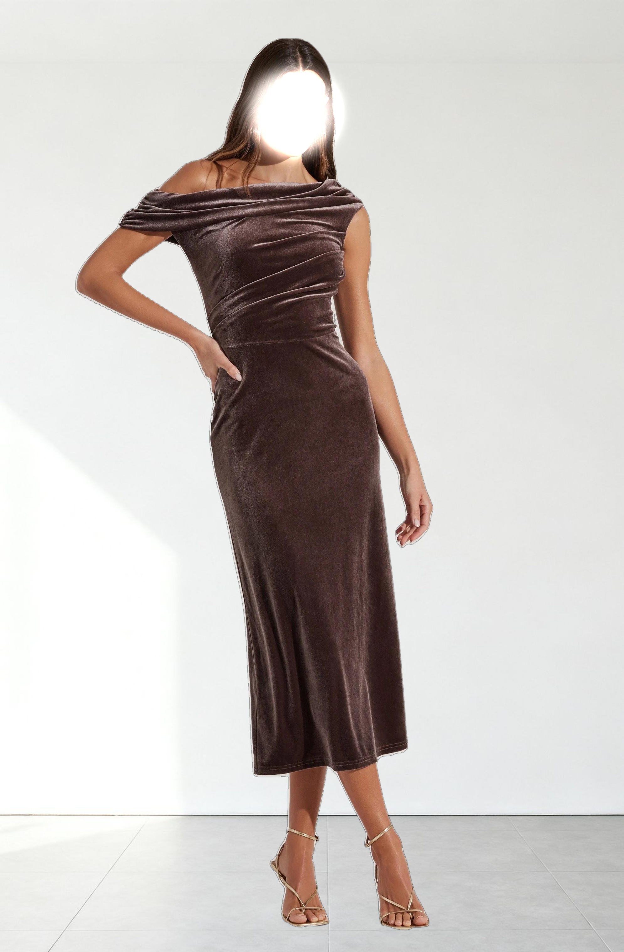 Velvet Off Shoulder Midi Dress