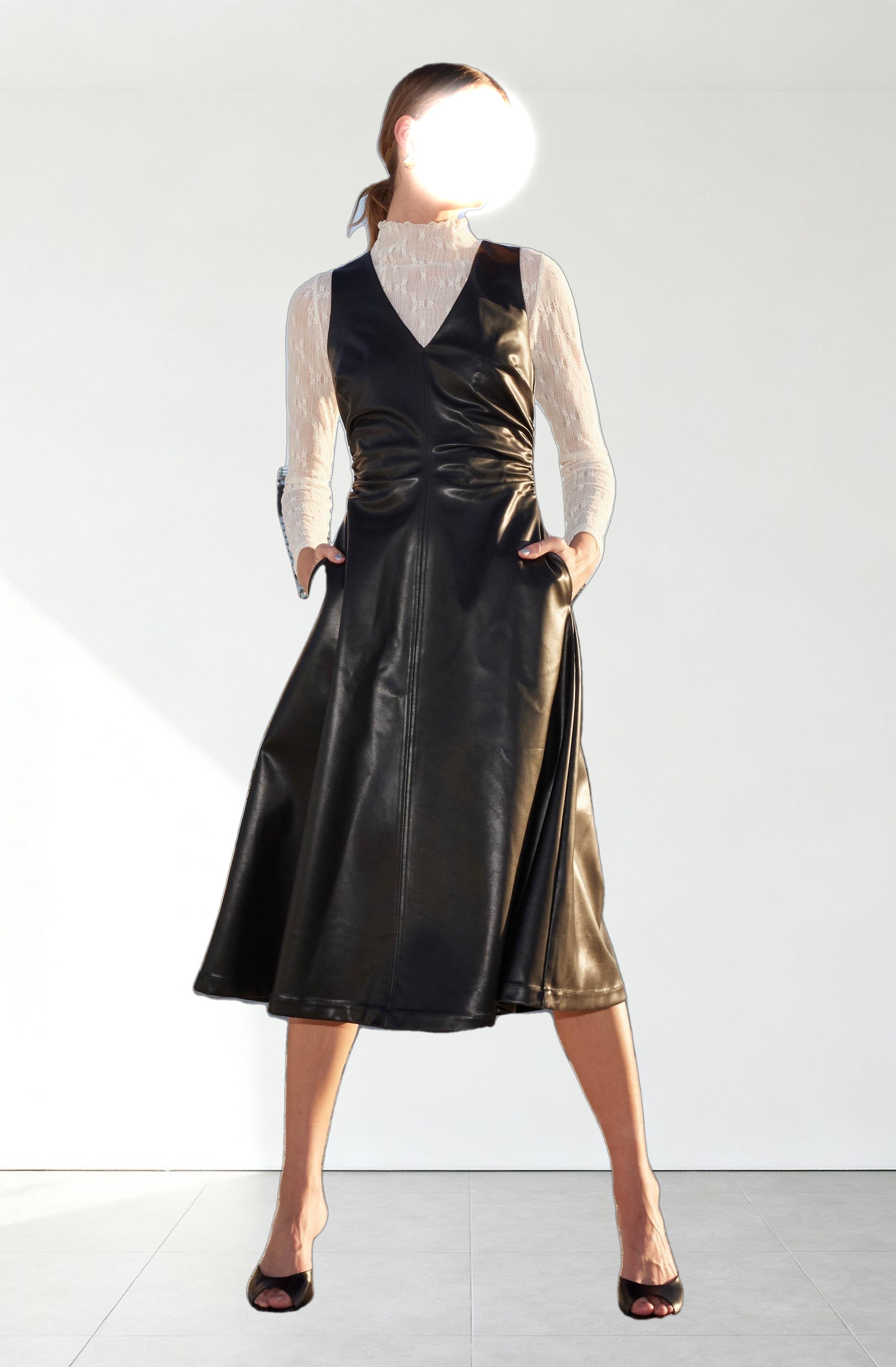 Omaira Faux Leather Midi Dress