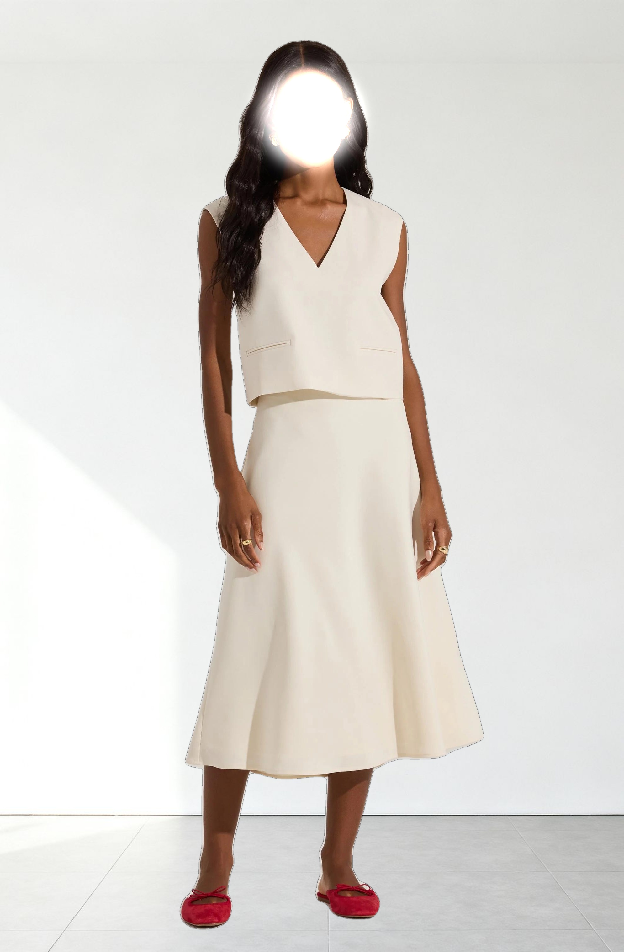 Woven A-Line Midi Skirt