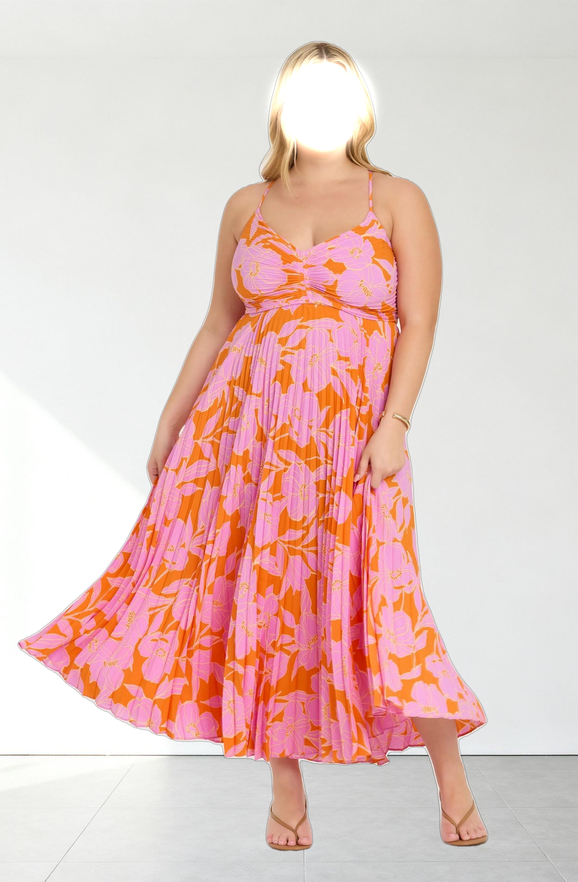 Blythe Floral Plisse Midi Dress