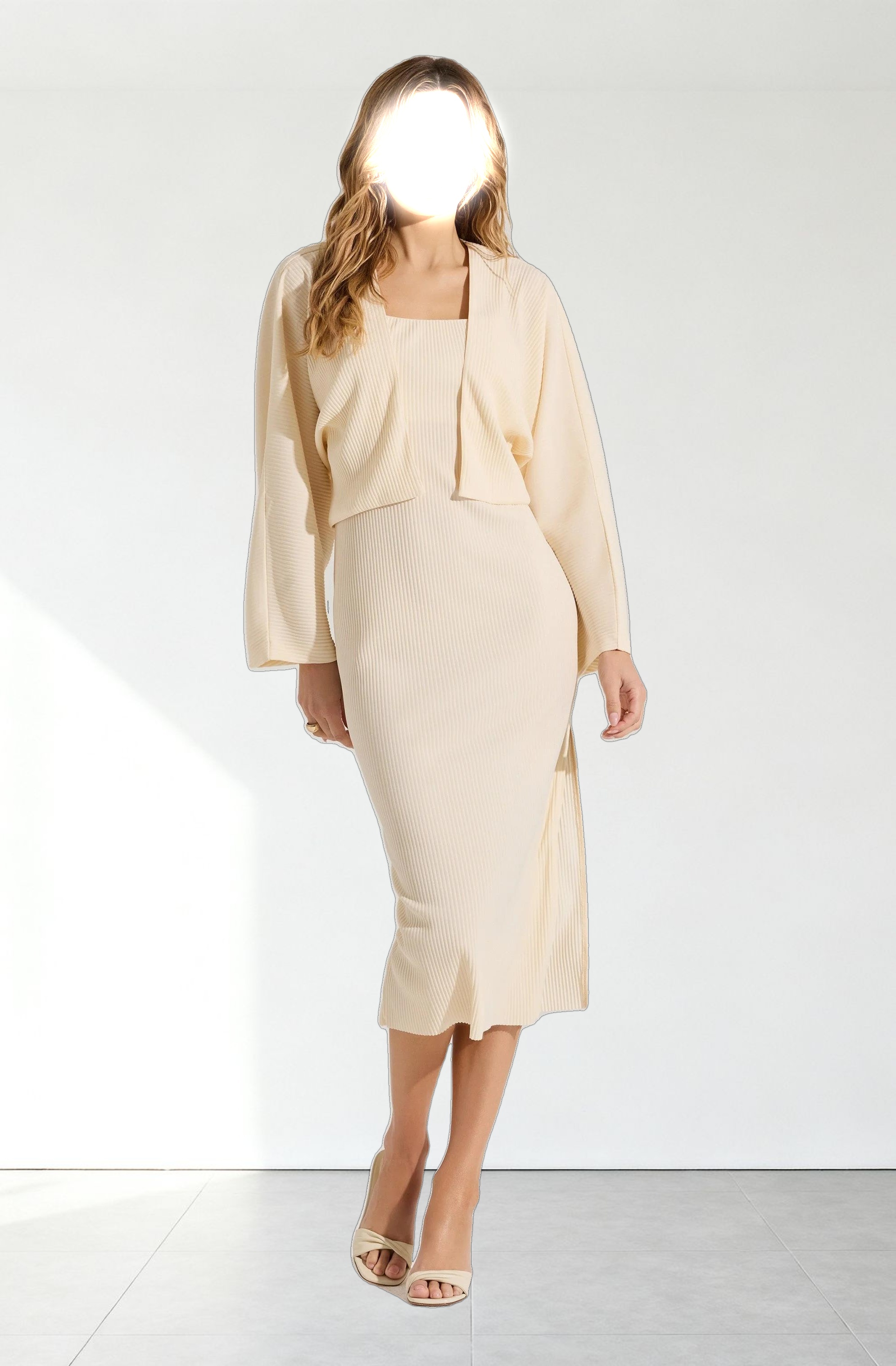 Ribbed Midi Dress & Shrug Set