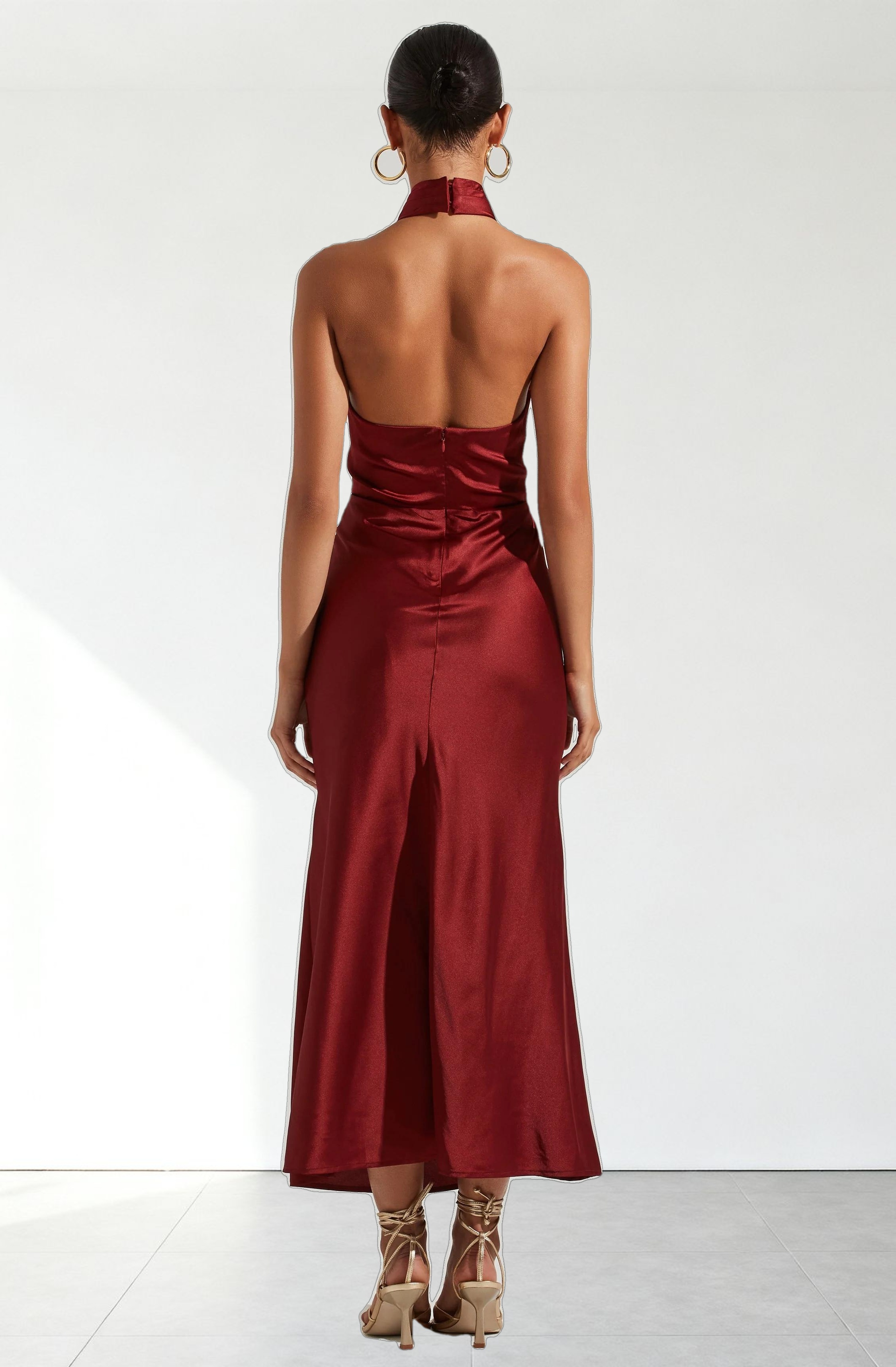Marissa Satin Halter Neck Midi Dress