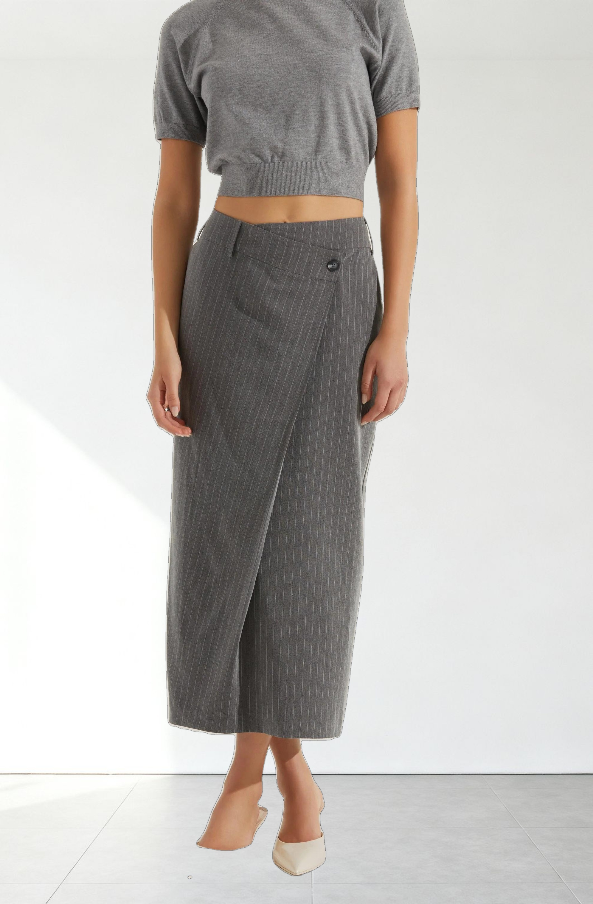 Pinstripe Asymmetrical Waist Skirt