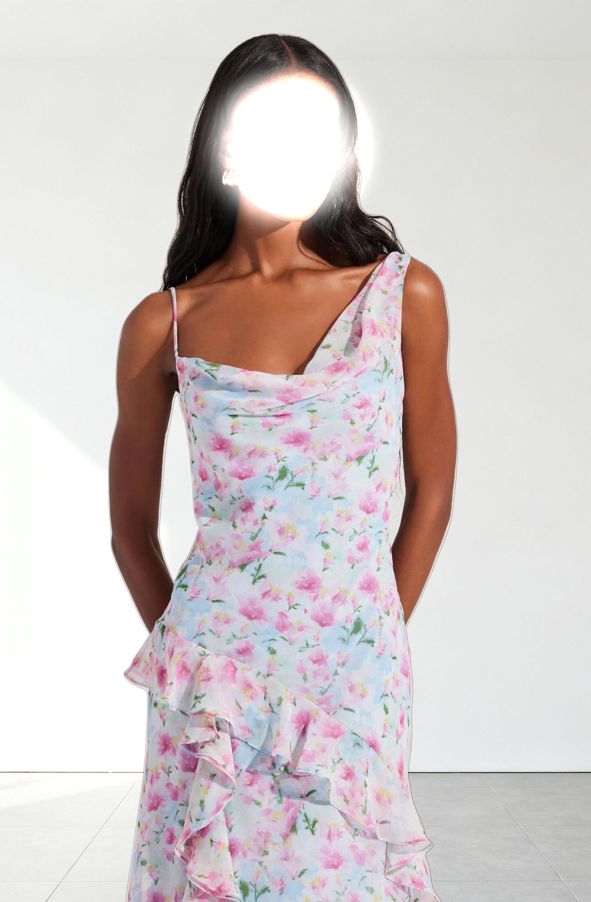 Levina Asymmetric Floral Ruffle Dress