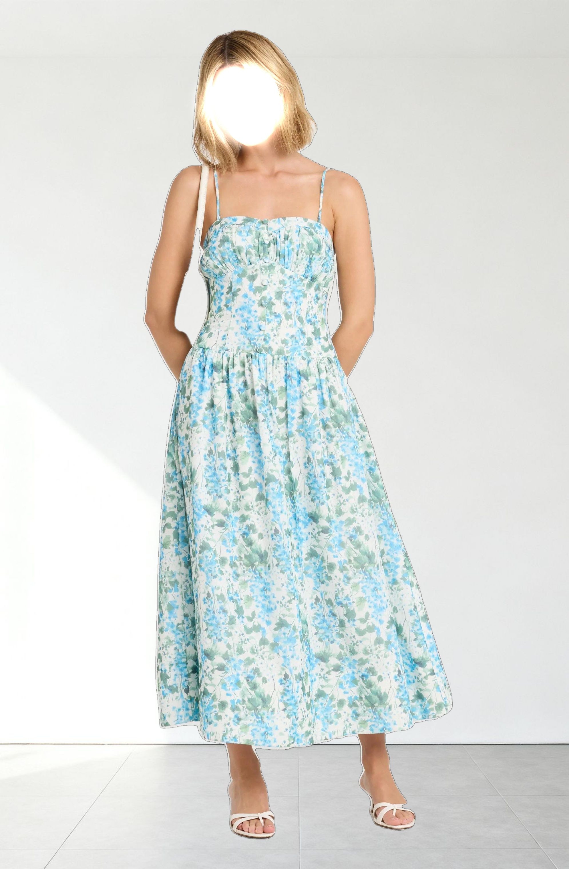 Capria Pleated Milkmaid Midi Dress