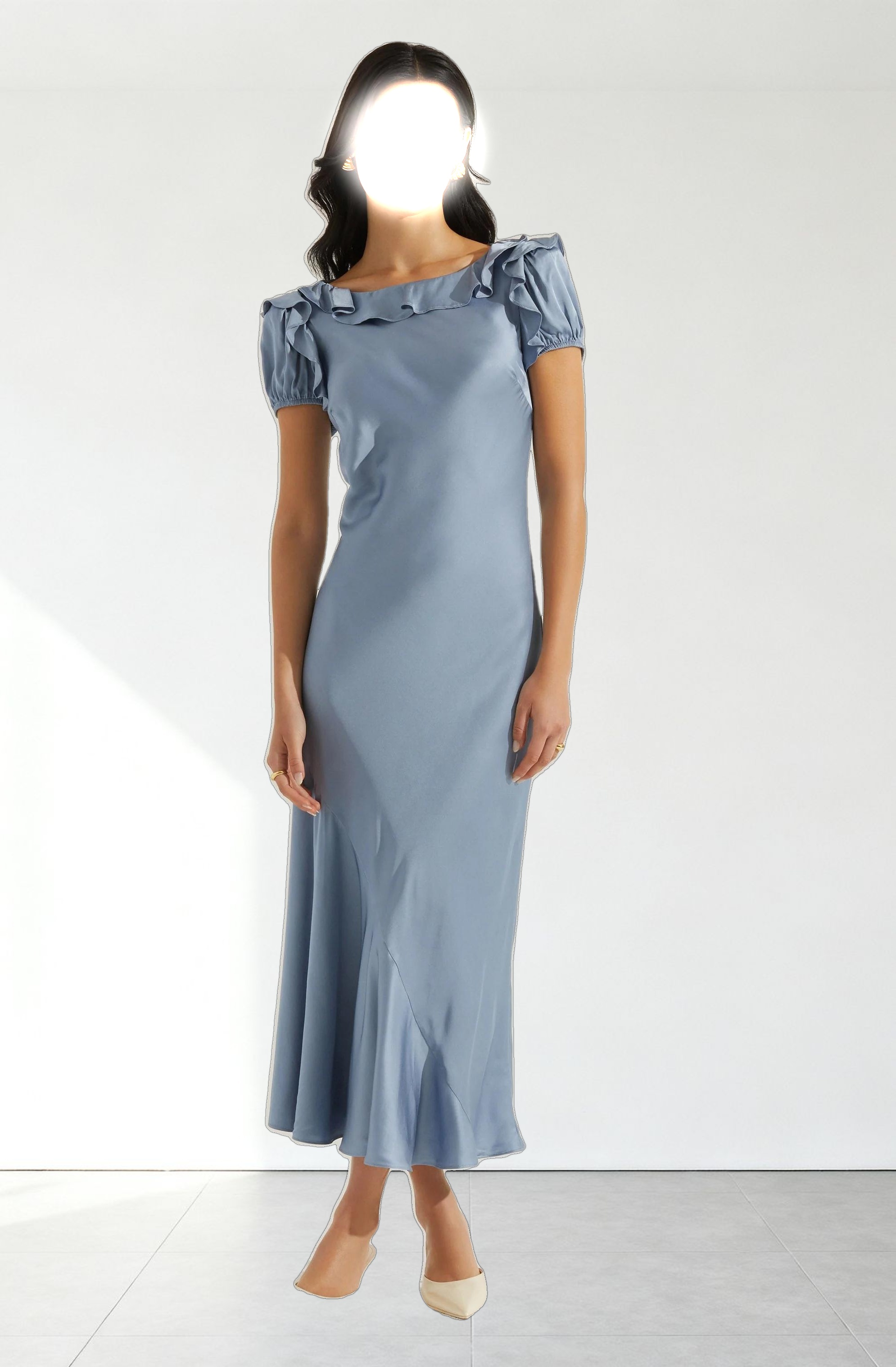 Auden Satin Ruffle Midi dress