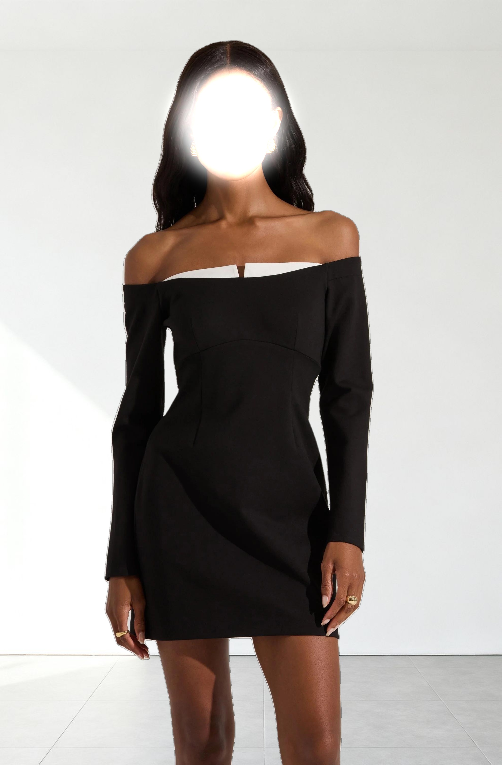 Off Shoulder Contrast Mini Dress