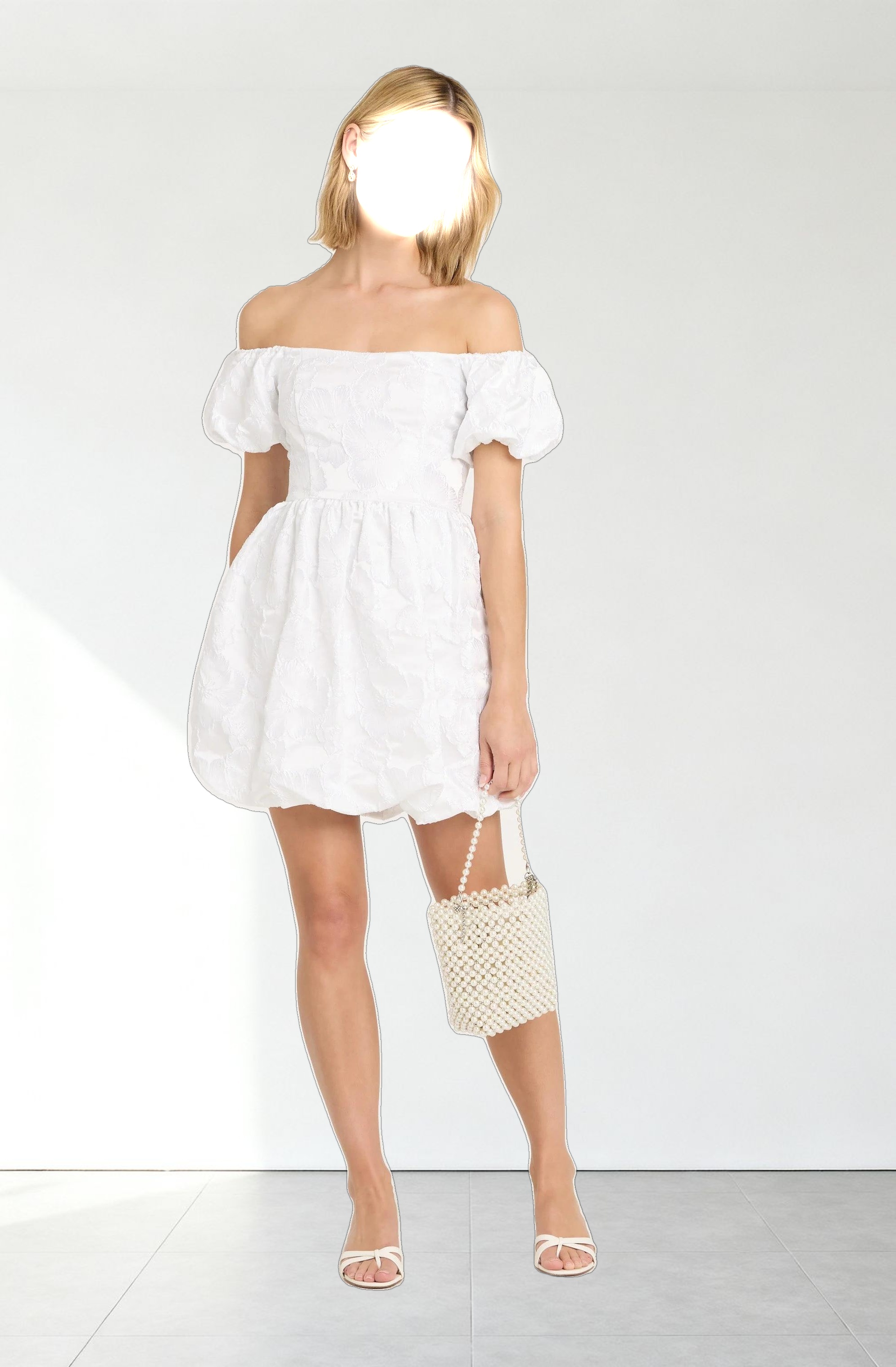 Off Shoulder Jacquard Bubble Dress