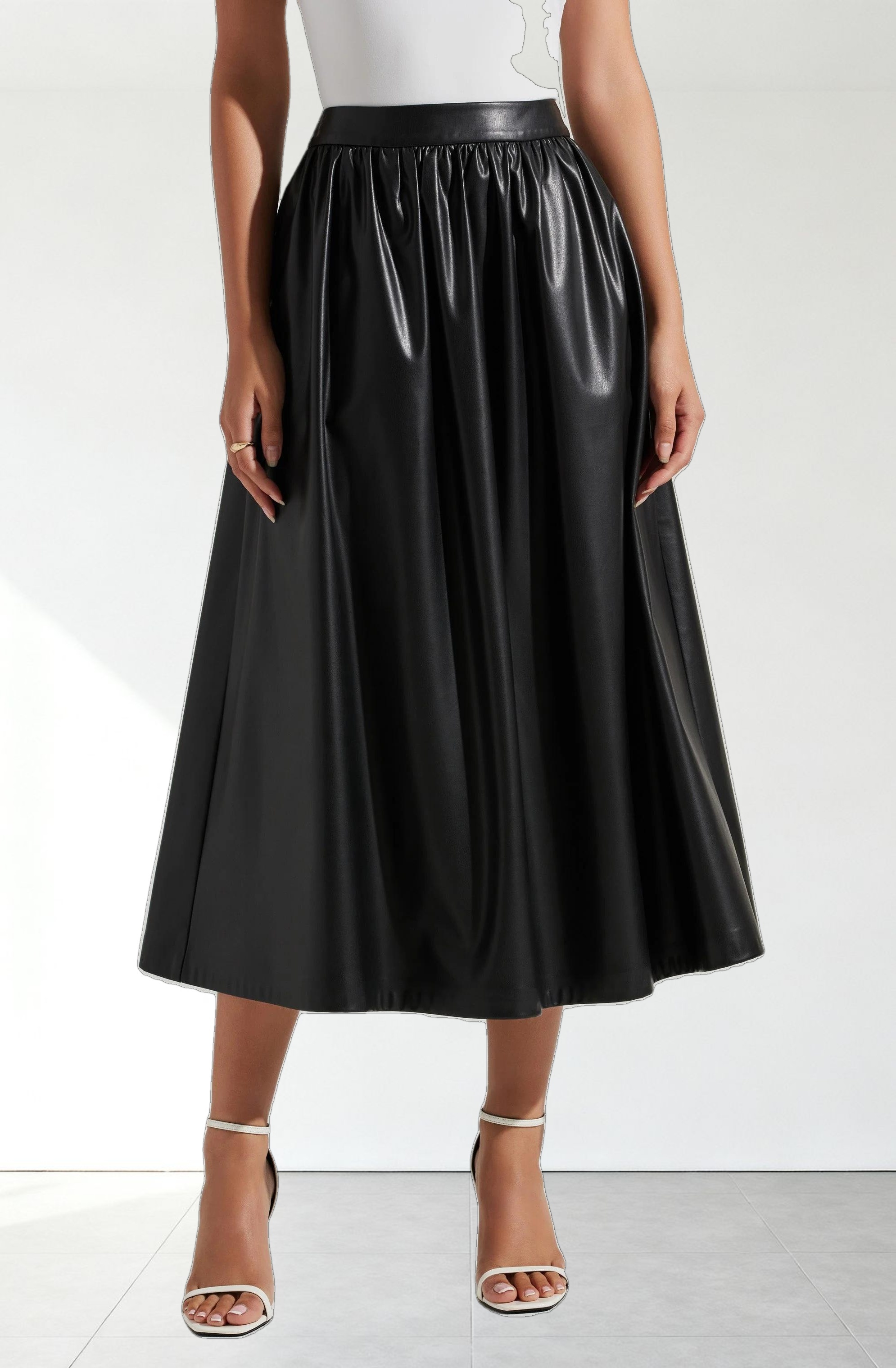 Diandra Faux Leather Midi Skirt