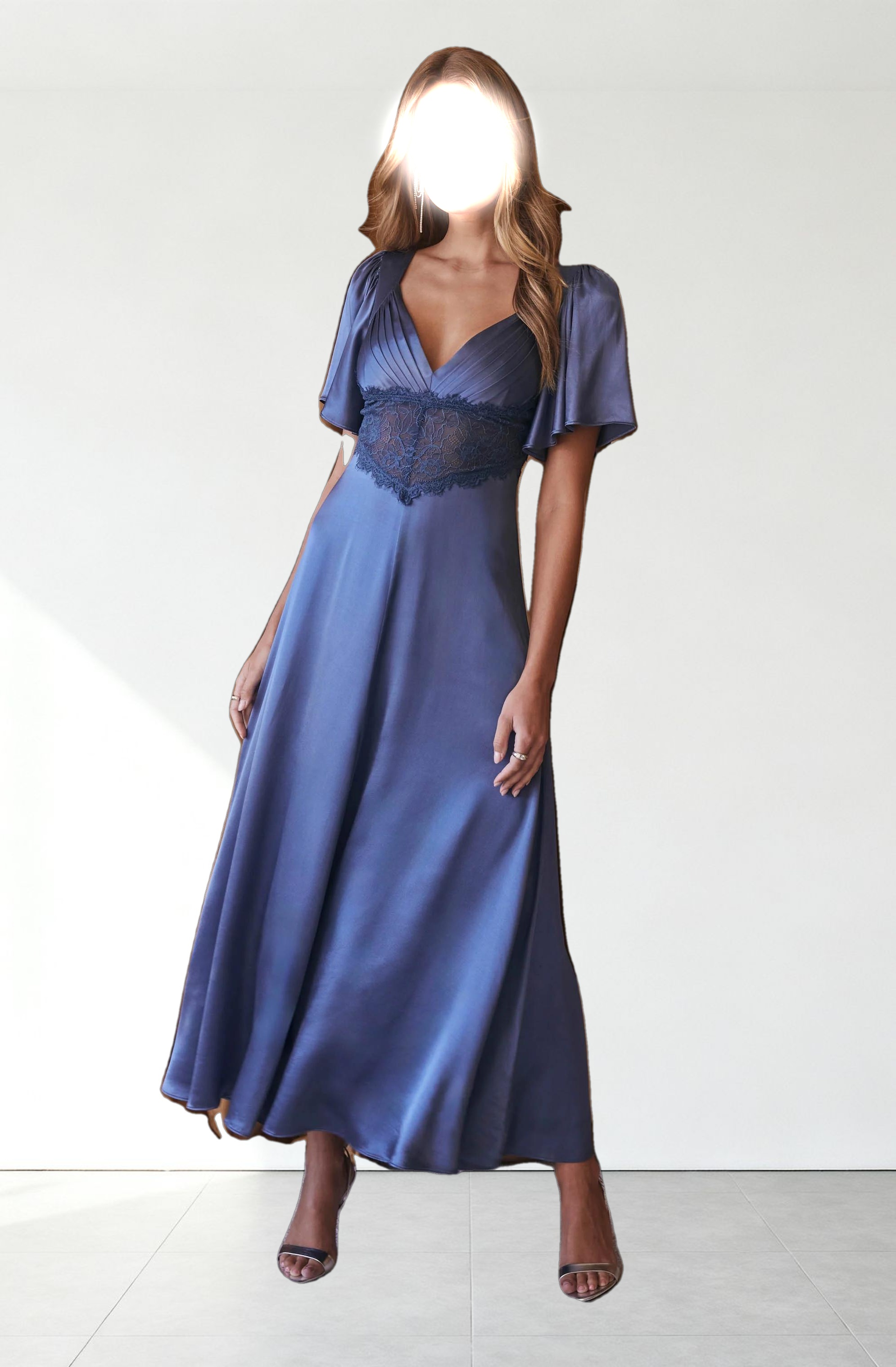 Aurelia Satin V-Neck Midi Dress