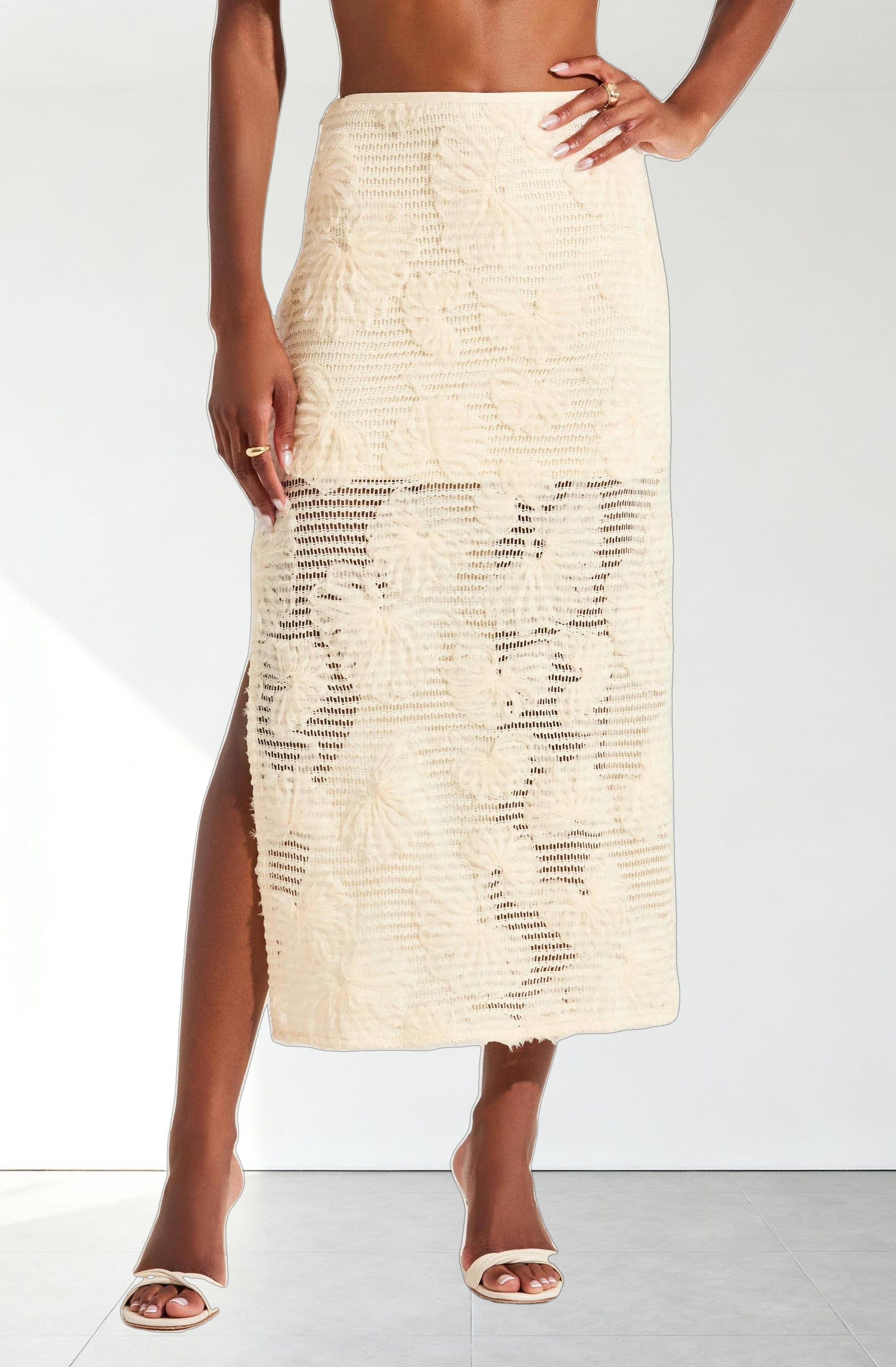 Sol Textured Floral Knit Midi Skirt