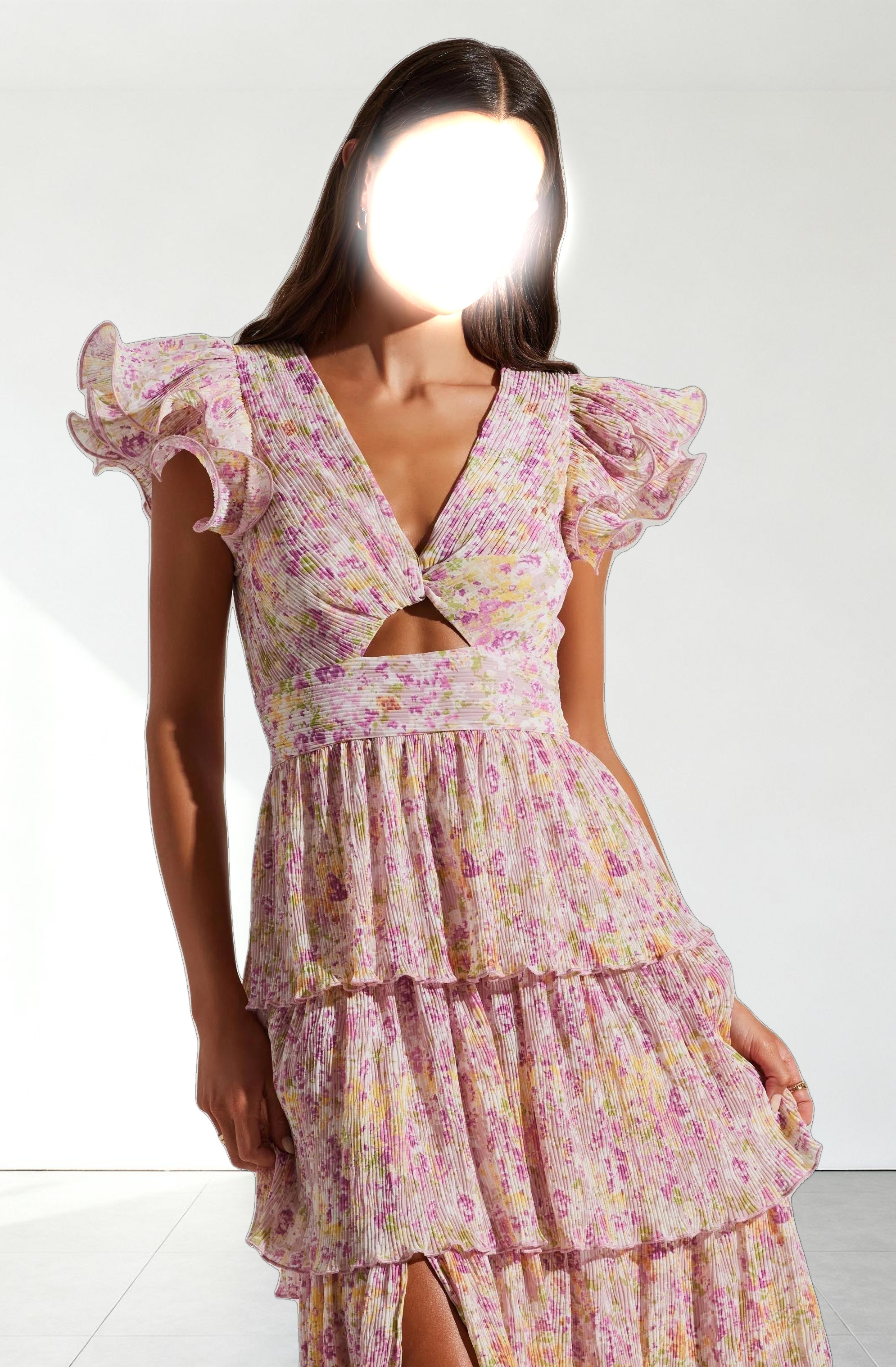 Emporia Floral Pleated Tiered Midi Dress