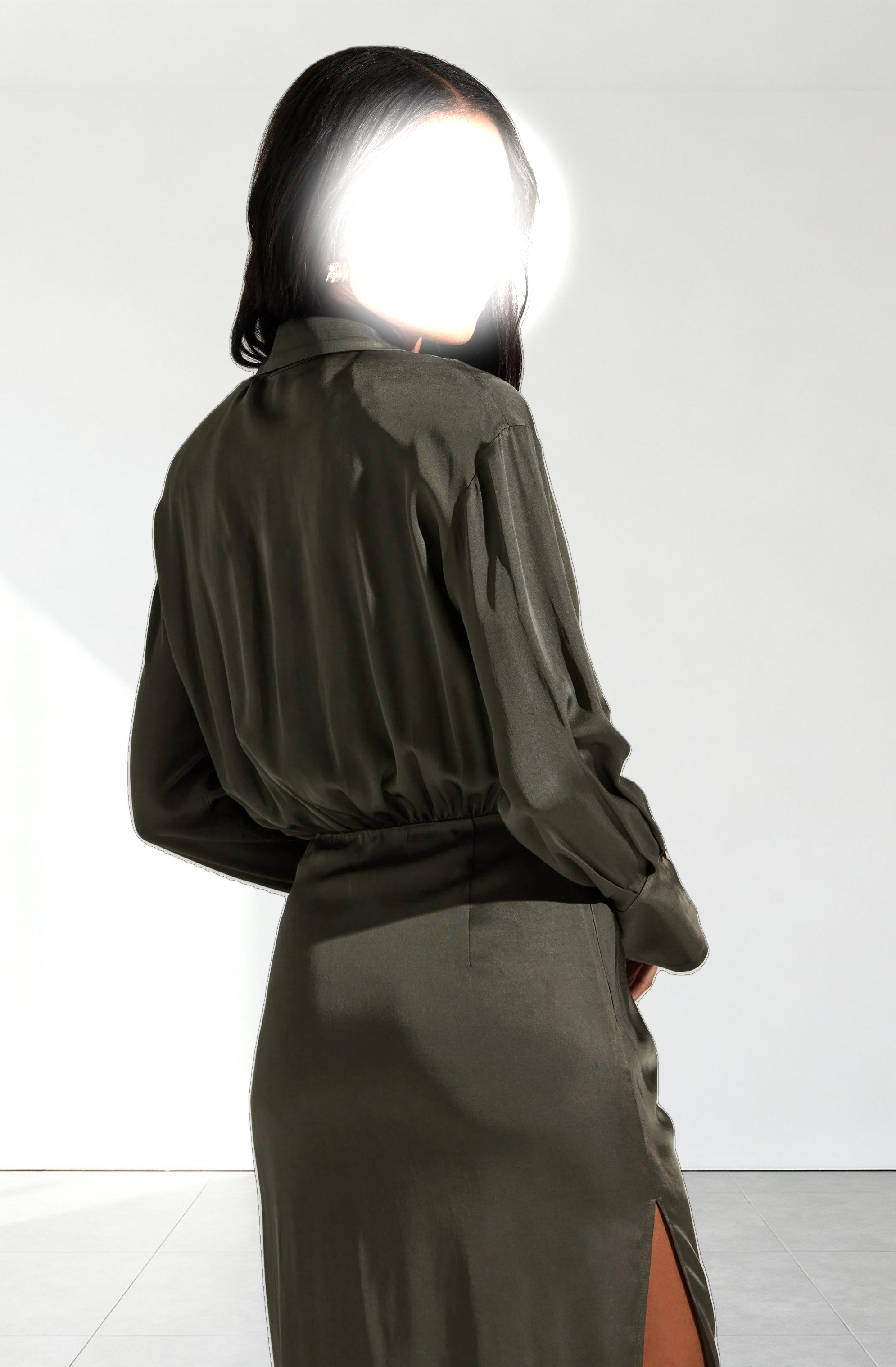 Elizabello Satin Midi Shirt Dress