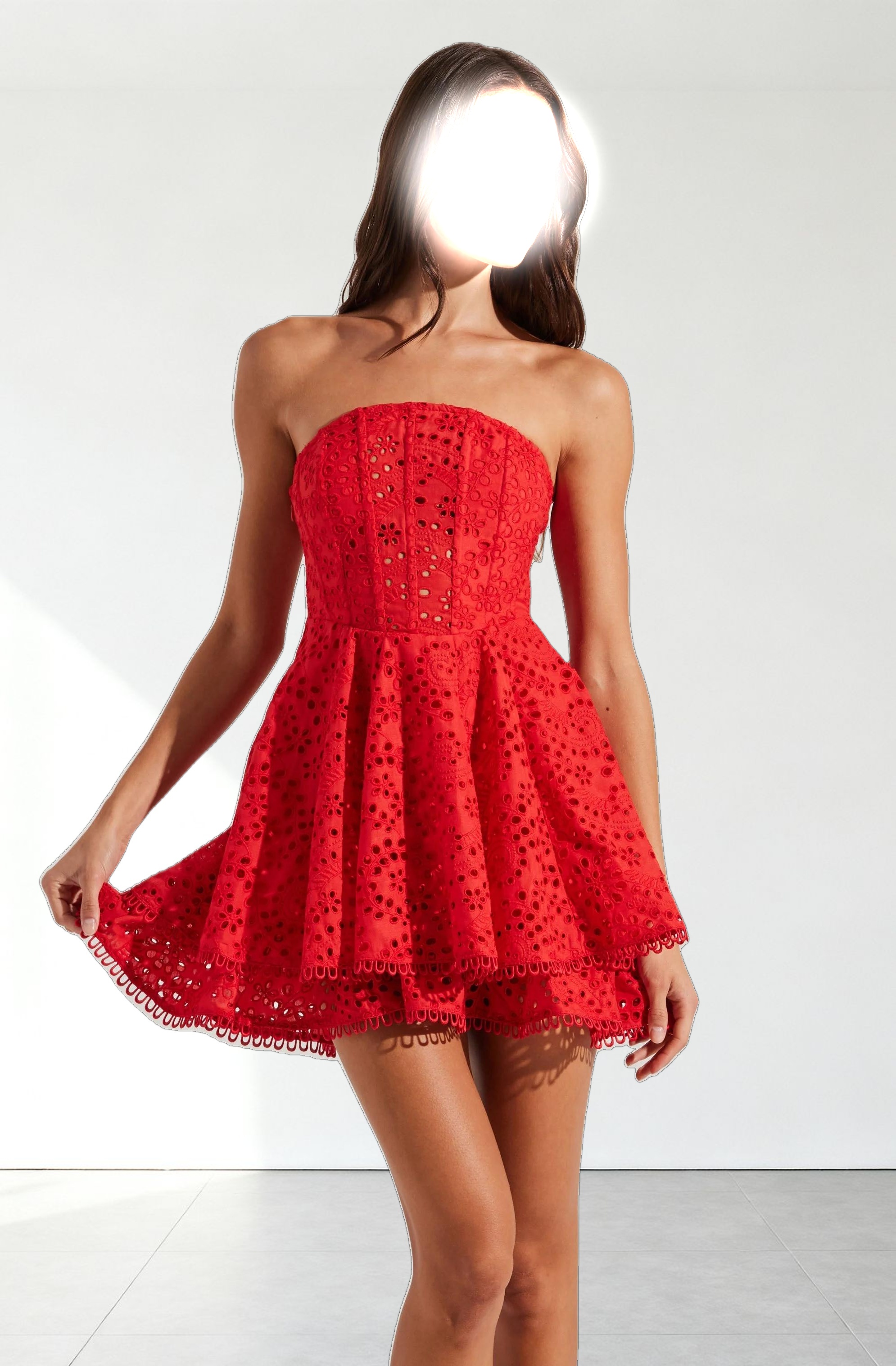 Deasia Strapless Eyelet Mini Dress