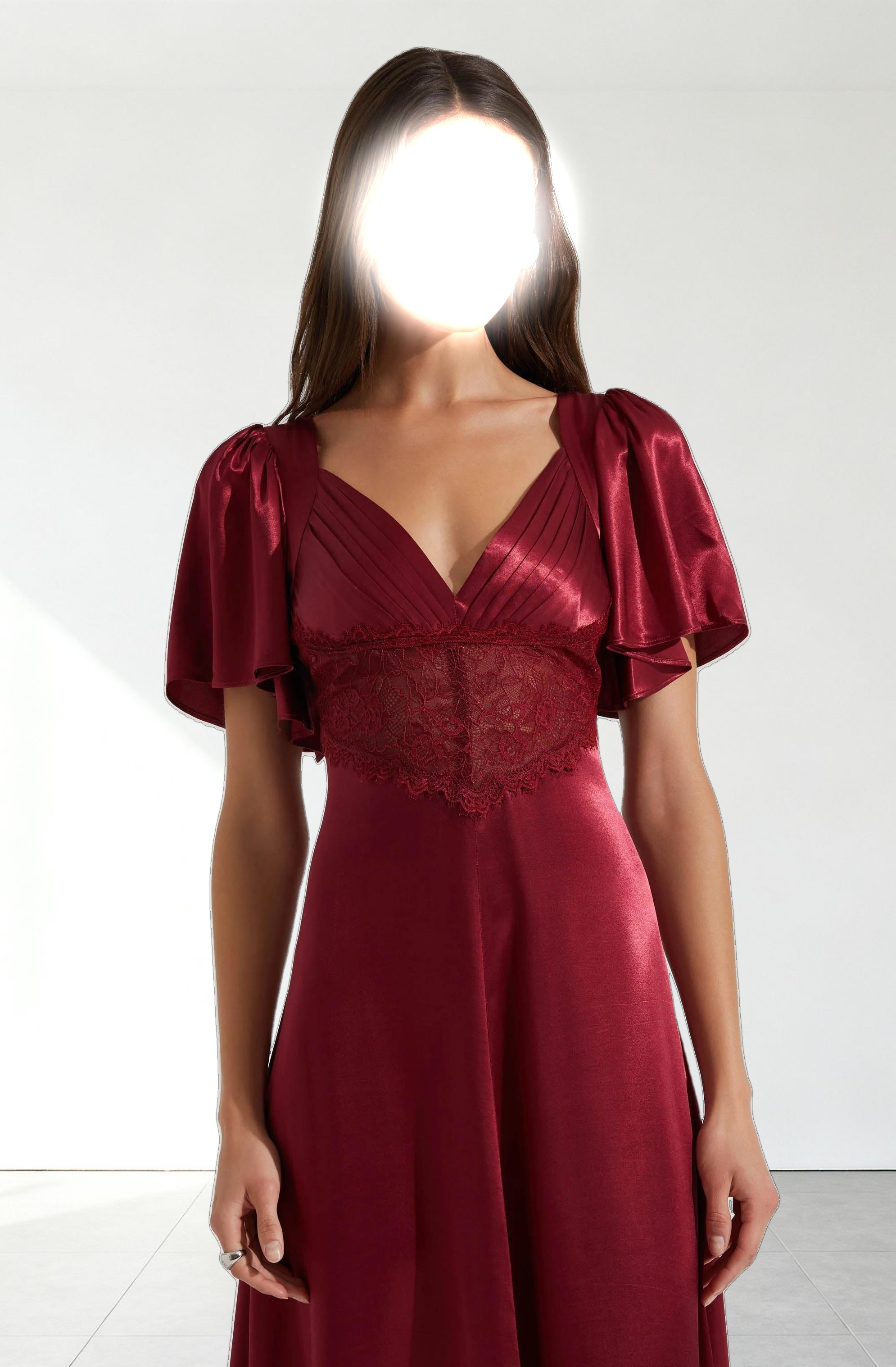 Aurelia Satin V-Neck Midi Dress