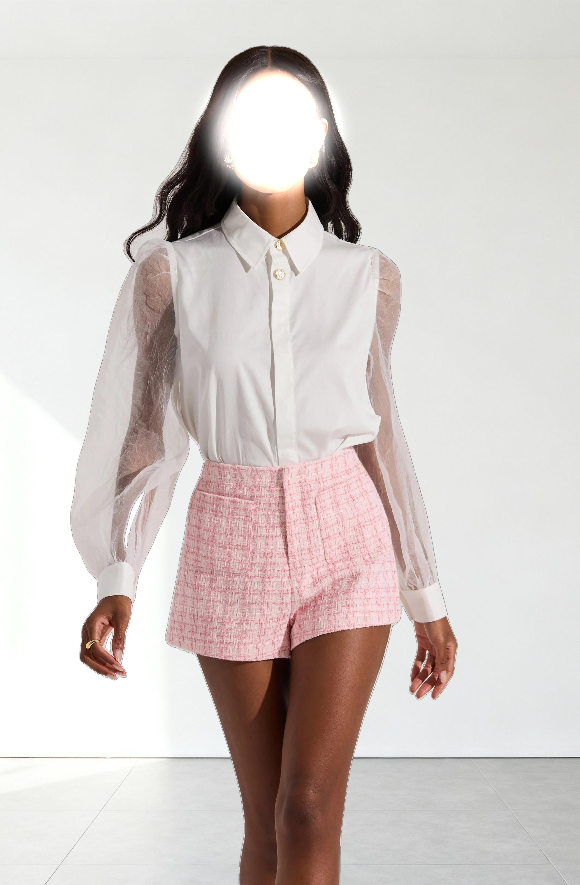 Sheer Sleeve Button Up Shirt