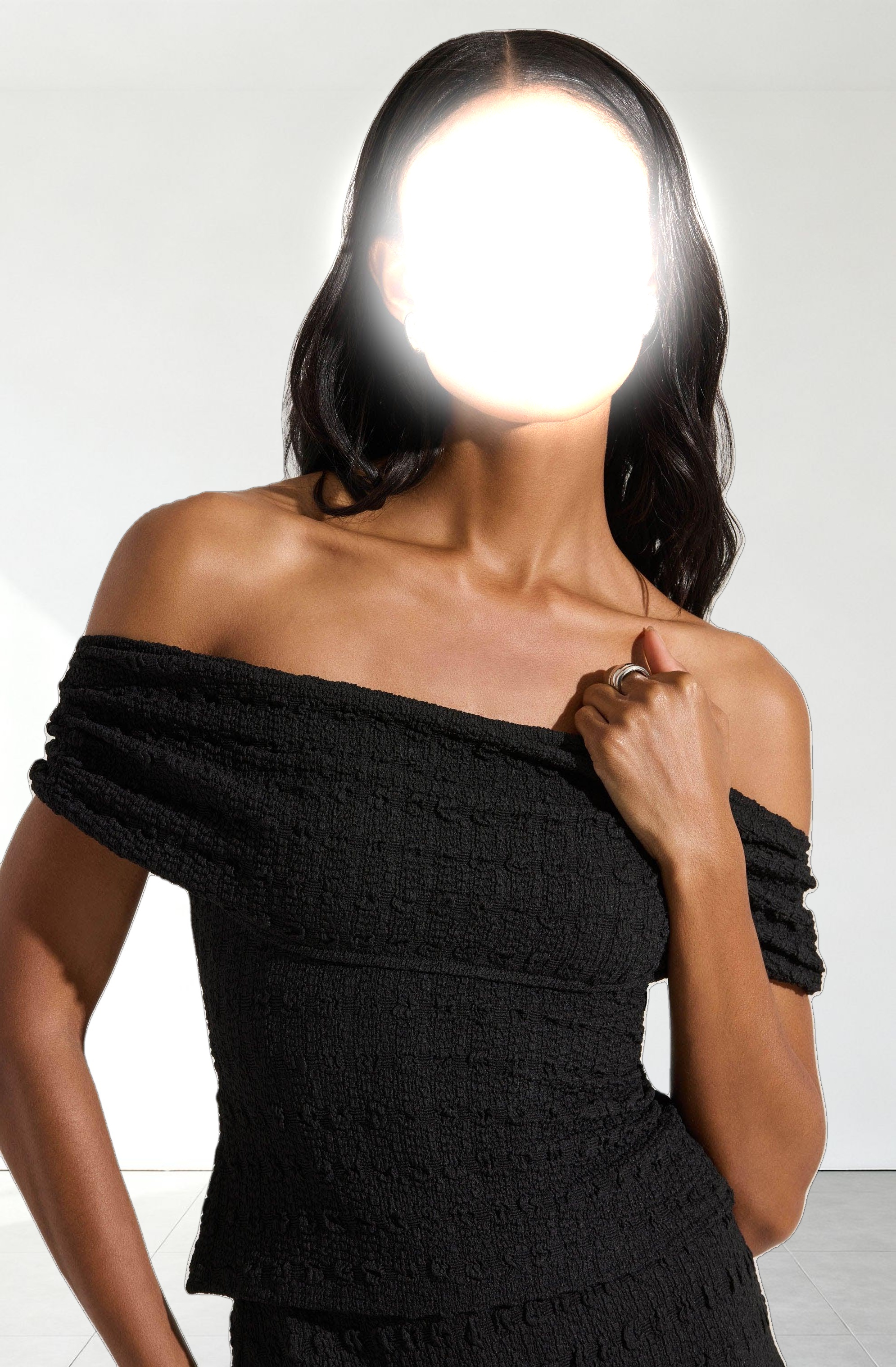 Off Shoulder Textured Knit Top