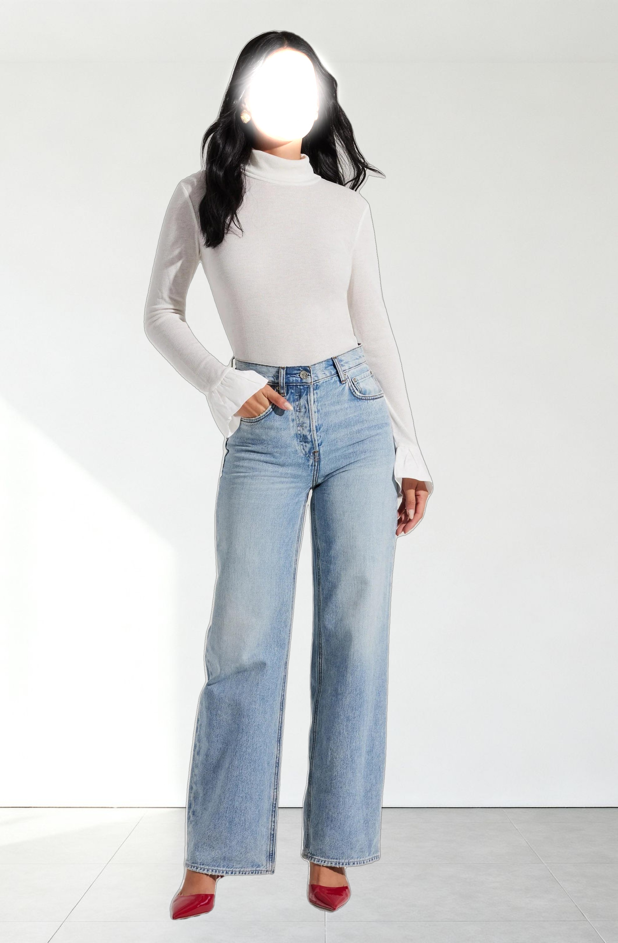 Flare Sleeve Ribbed Turtleneck