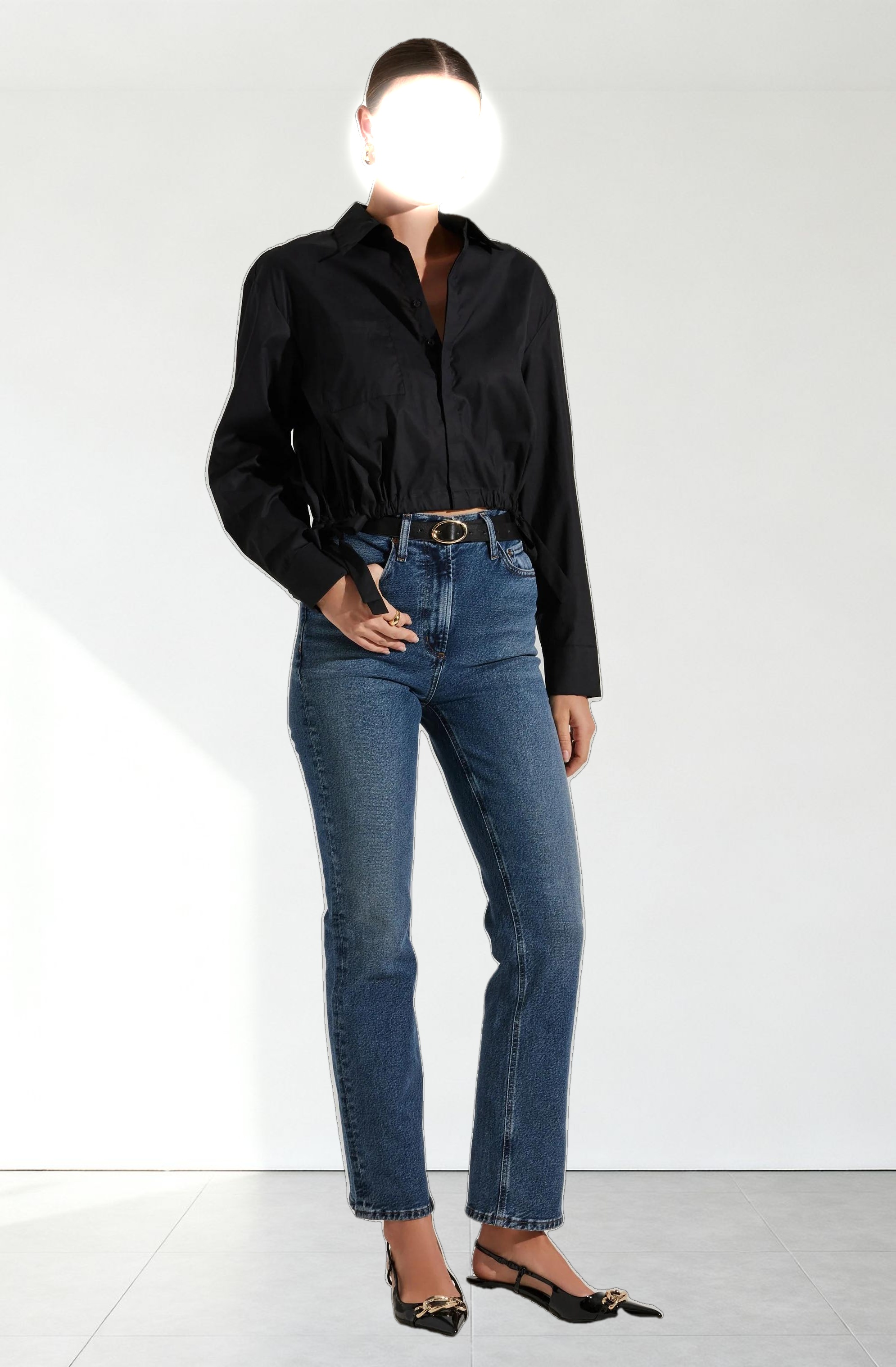 Cyril Cinch Waist Button-Up Top