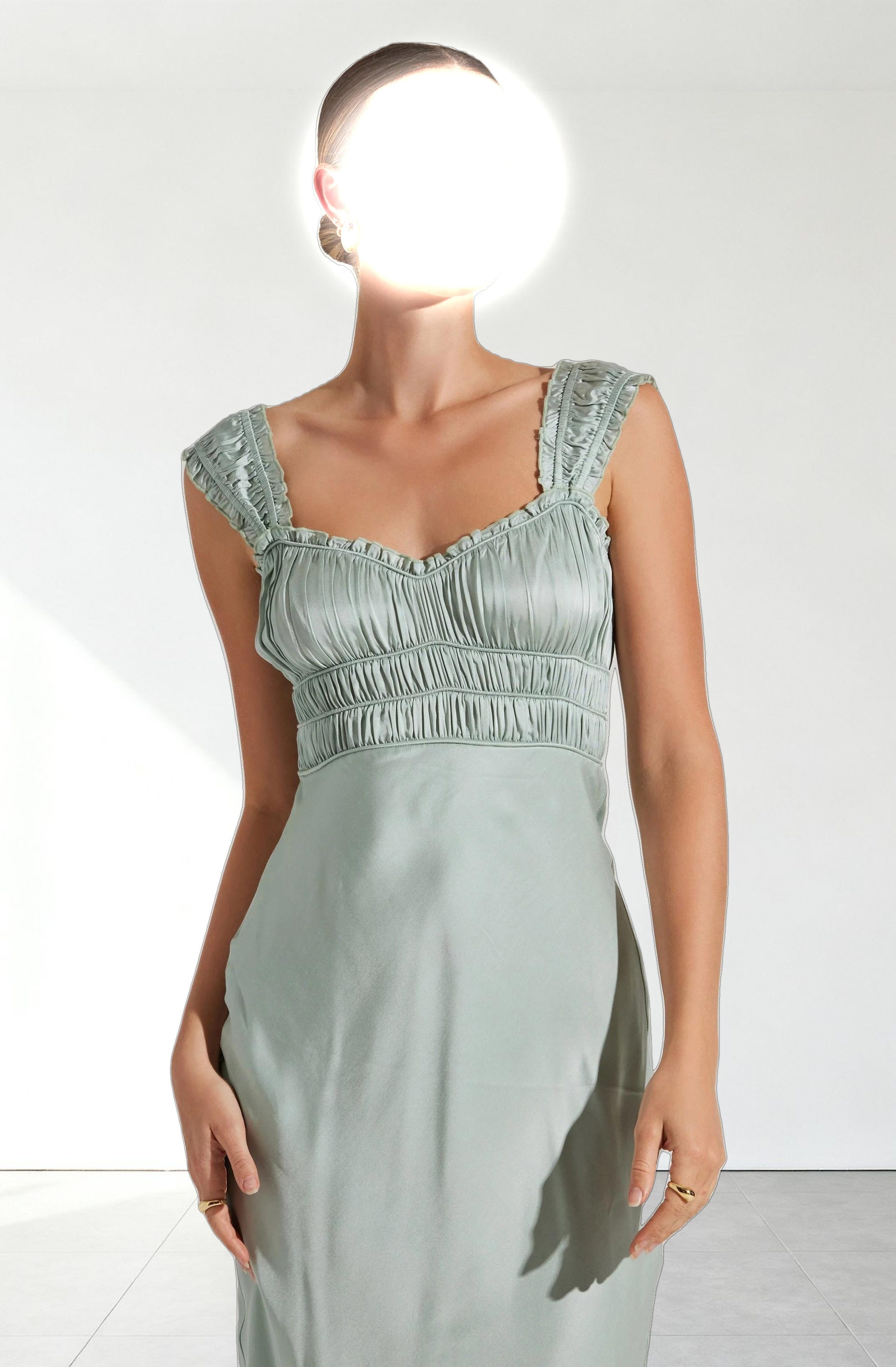 Enola Satin Smocked Midi Dress